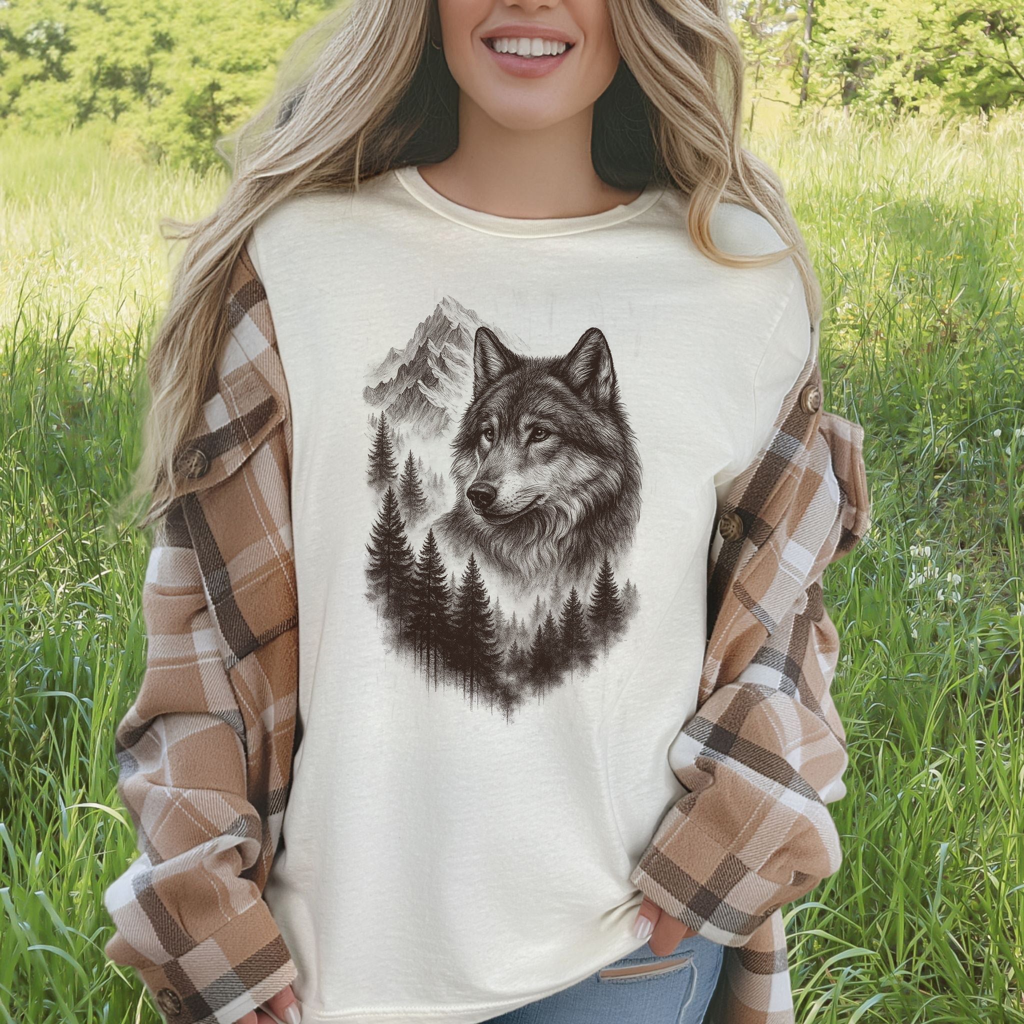 Wolf Mountain Forest T-Shirt – Vintage Alpha Nature Adventure Tee