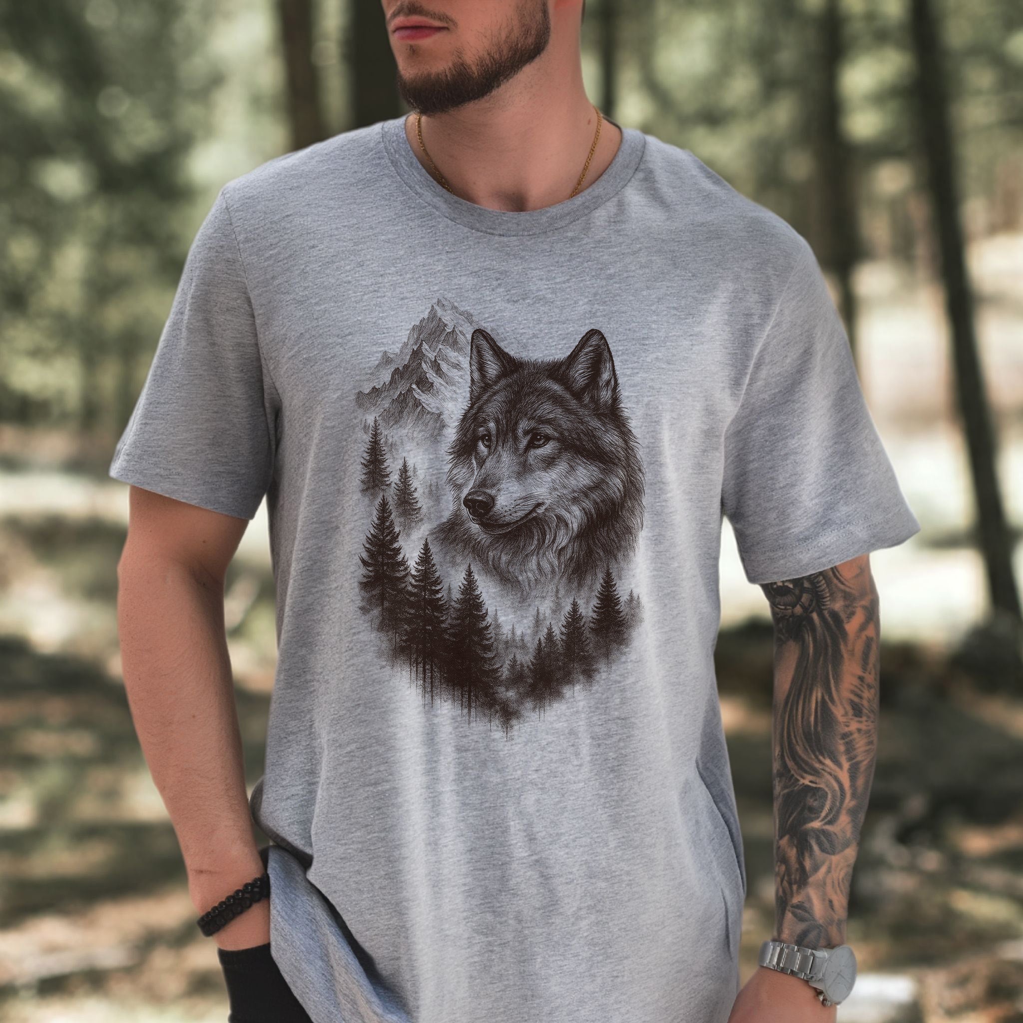 Wolf Mountain Forest T-Shirt – Vintage Alpha Nature Adventure Tee