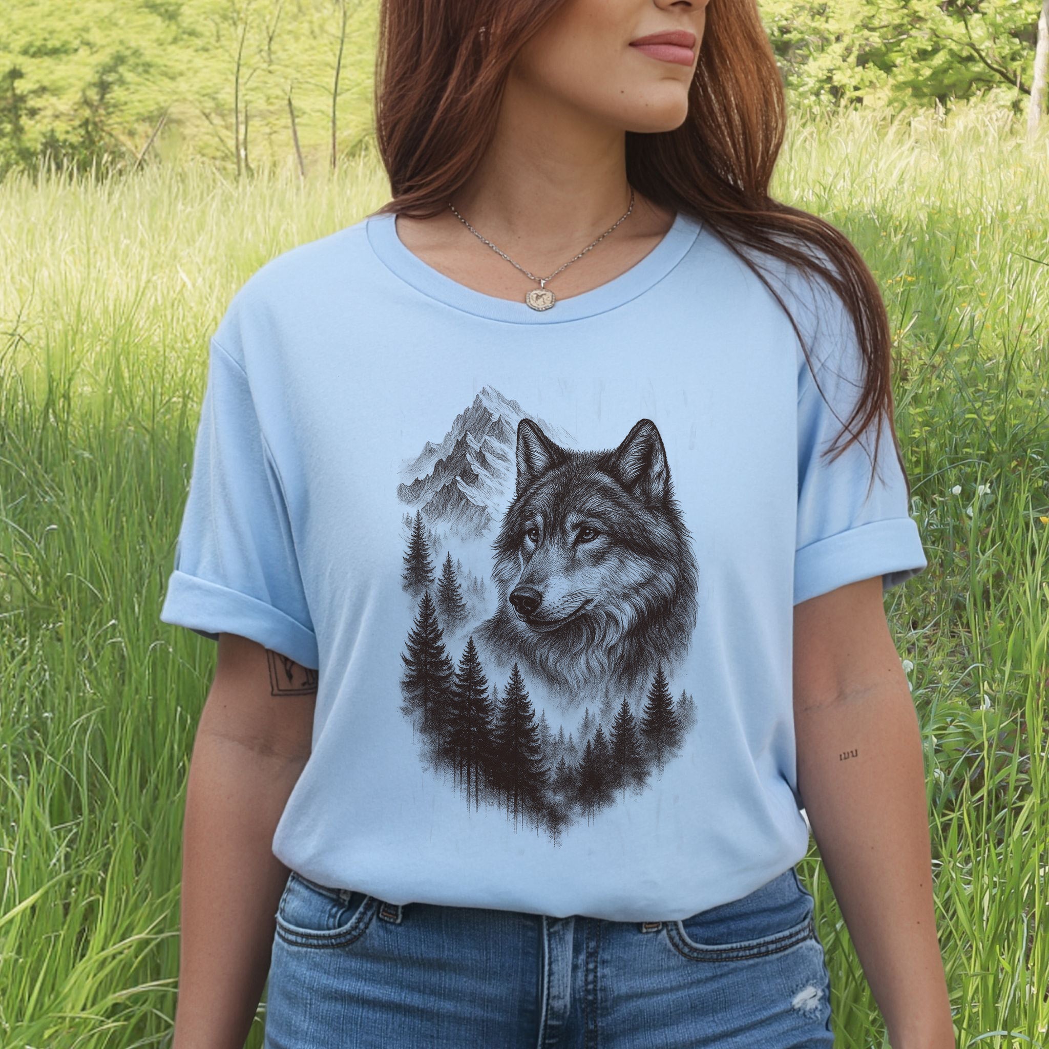 Wolf Mountain Forest T-Shirt – Vintage Alpha Nature Adventure Tee