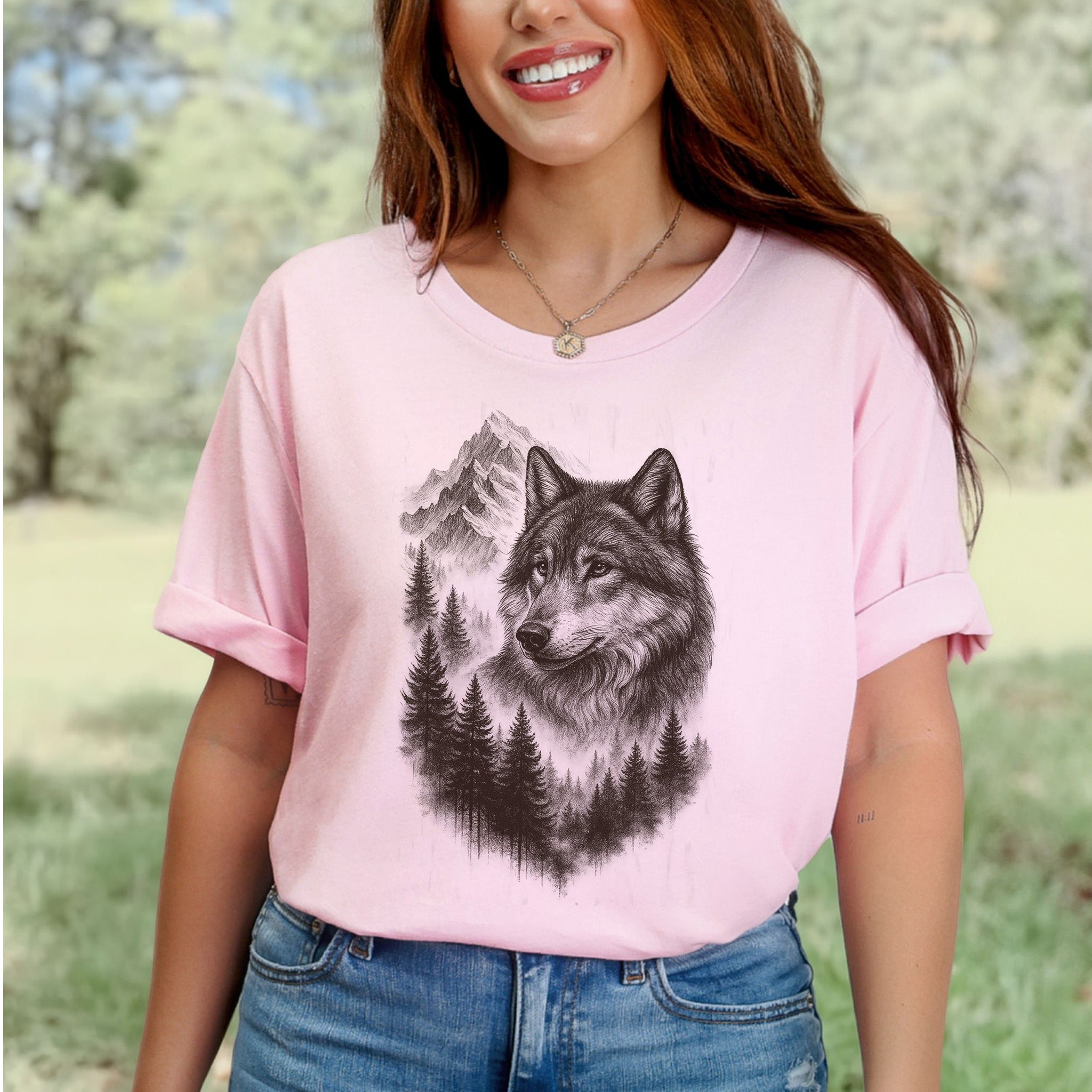 Wolf Mountain Forest T-Shirt – Vintage Alpha Nature Adventure Tee