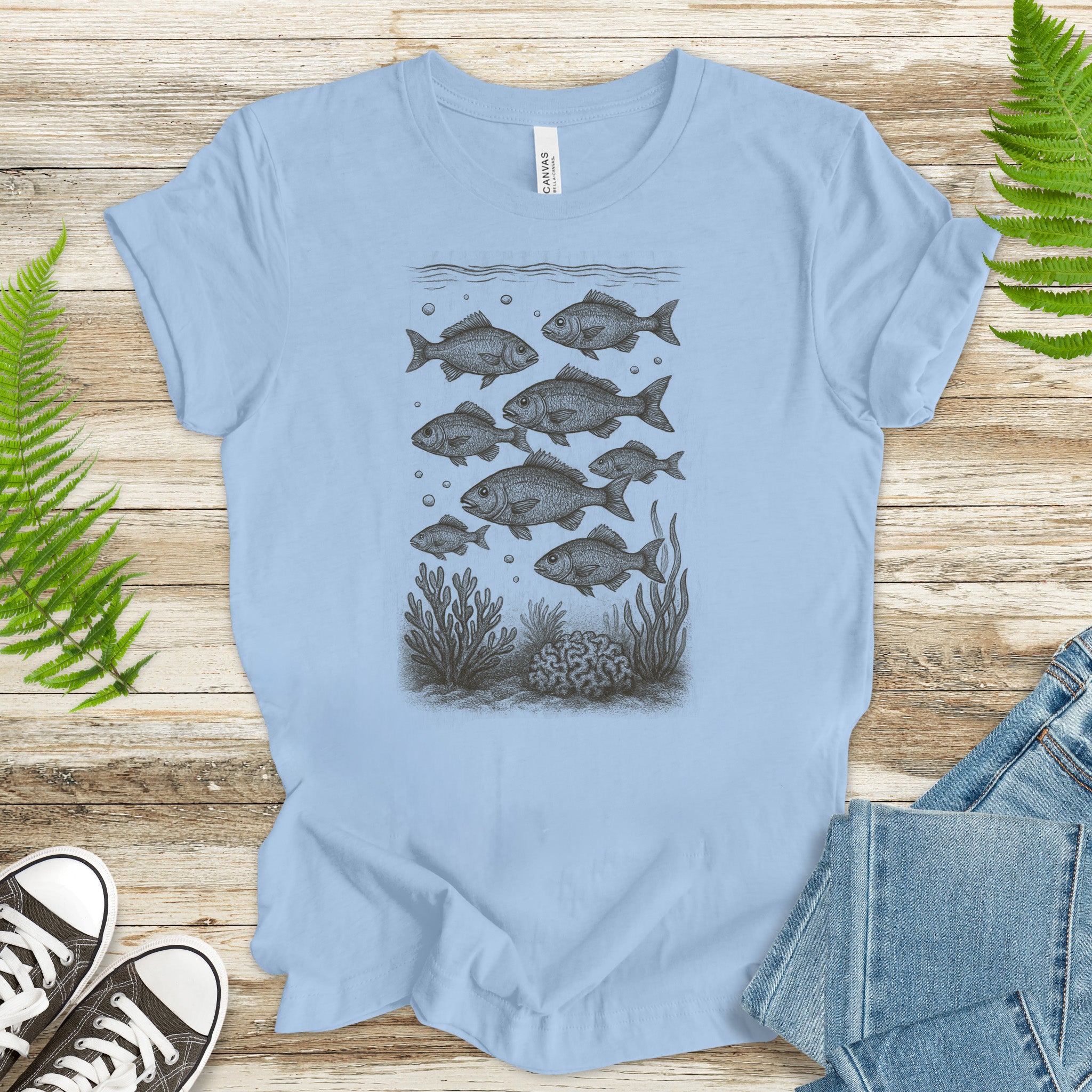 Vintage Fish & Coral Reef T-Shirt – Ocean Life Sketch for Sea Lovers