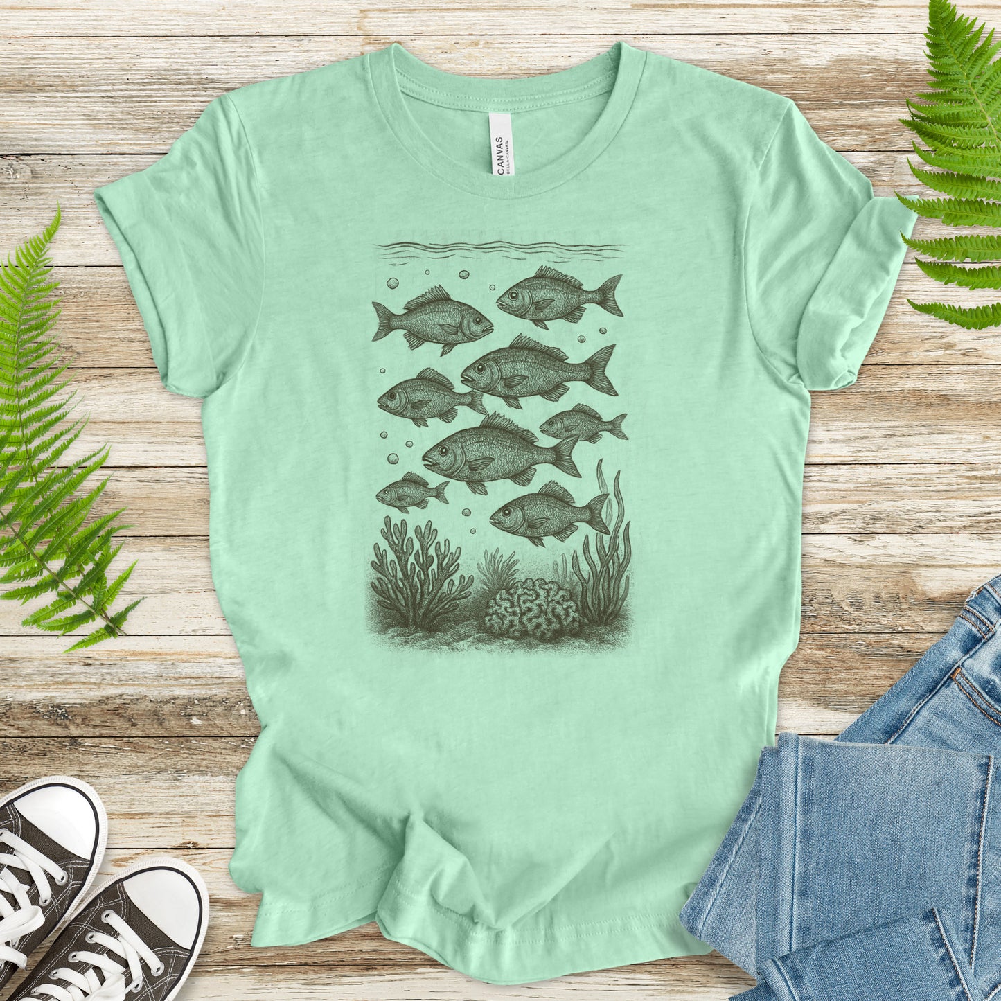 Vintage Fish & Coral Reef T-Shirt – Ocean Life Sketch for Sea Lovers