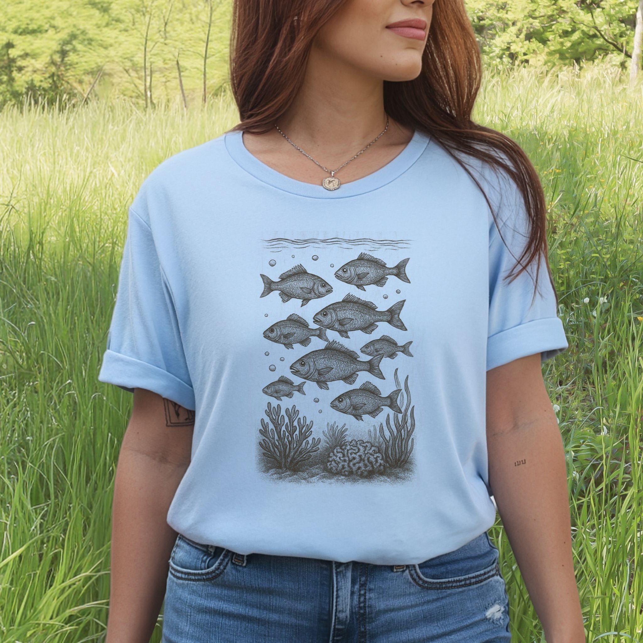 Vintage Fish & Coral Reef T-Shirt – Ocean Life Sketch for Sea Lovers
