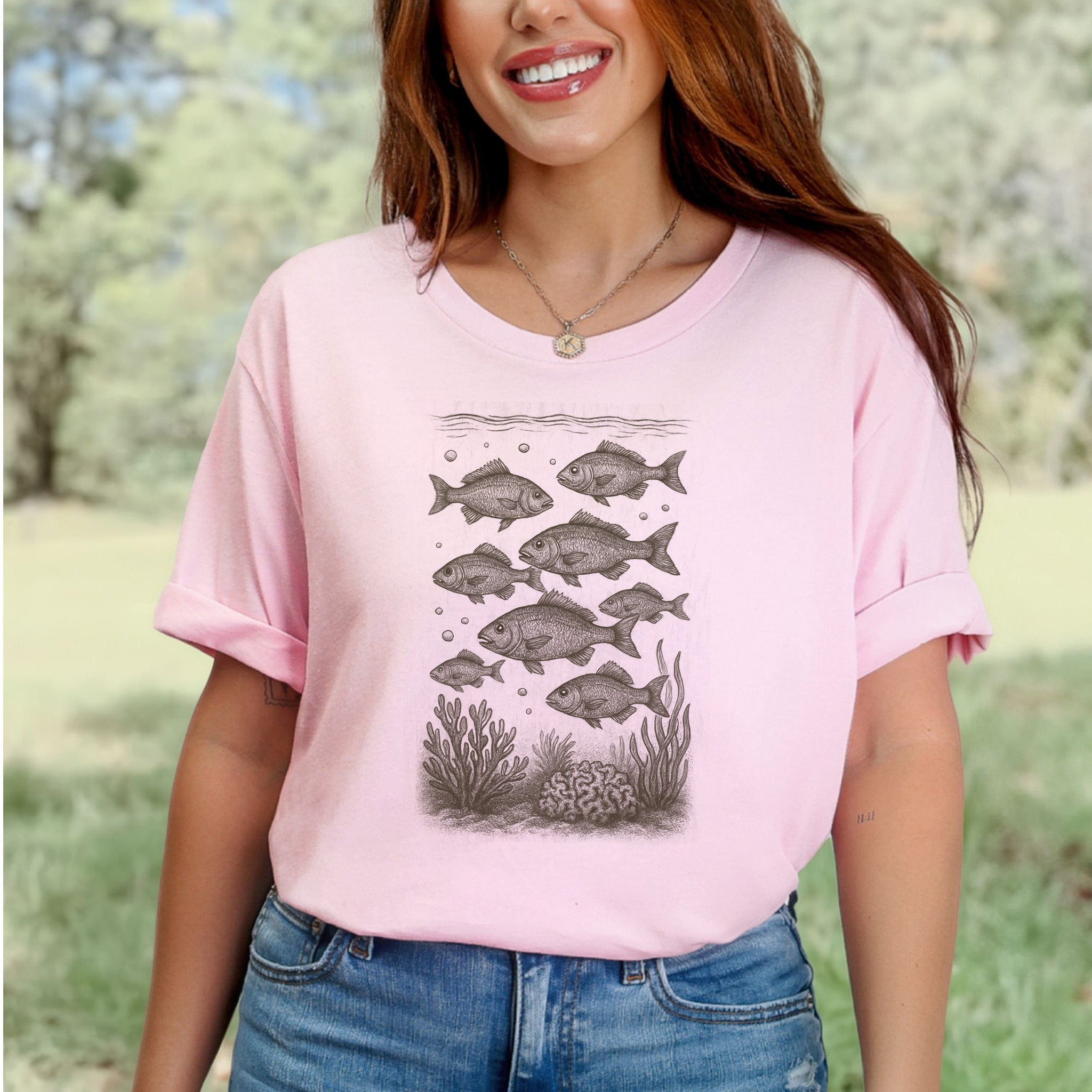 Vintage Fish & Coral Reef T-Shirt – Ocean Life Sketch for Sea Lovers