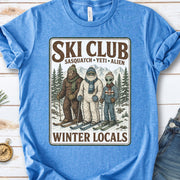 Ski Club Winter Locals T-Shirt – Sasquatch Yeti Alien Ski Tee