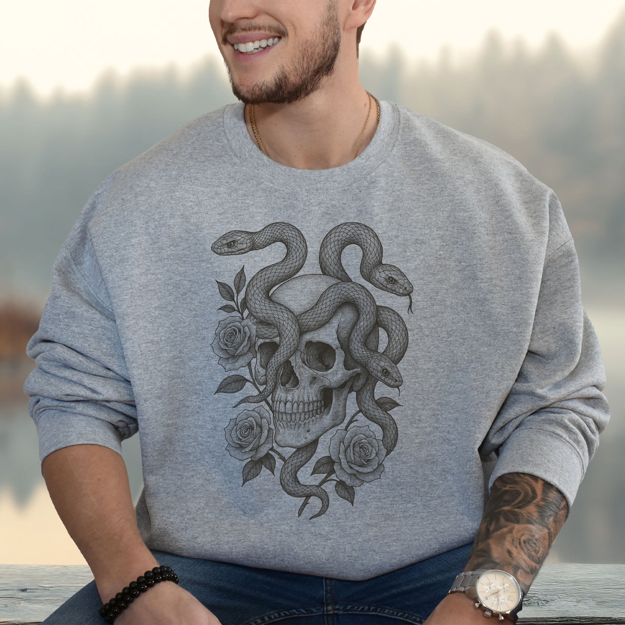 Snake and Skull Sweatshirt – Spirit Animal of Transformation and Rebirth