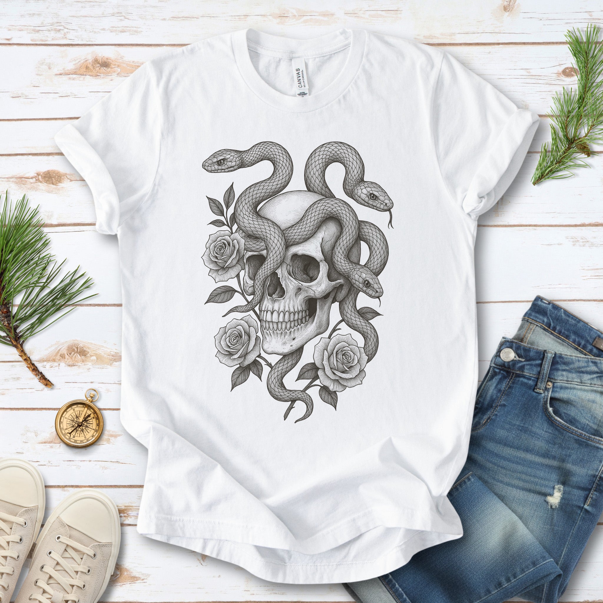Snake and Skull T-Shirt – Spirit Animal of Transformation and Rebirth
