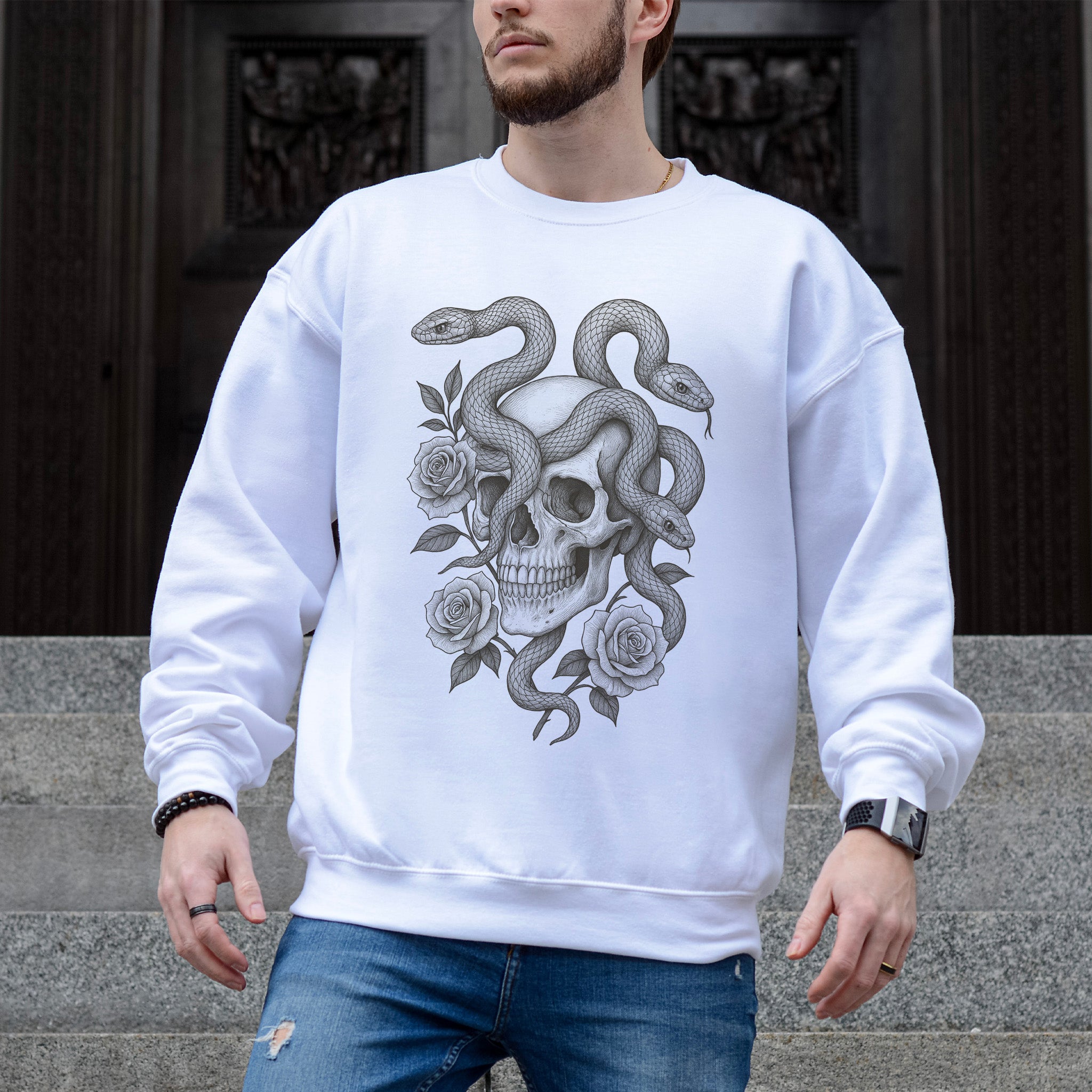 Snake and Skull Sweatshirt – Spirit Animal of Transformation and Rebirth