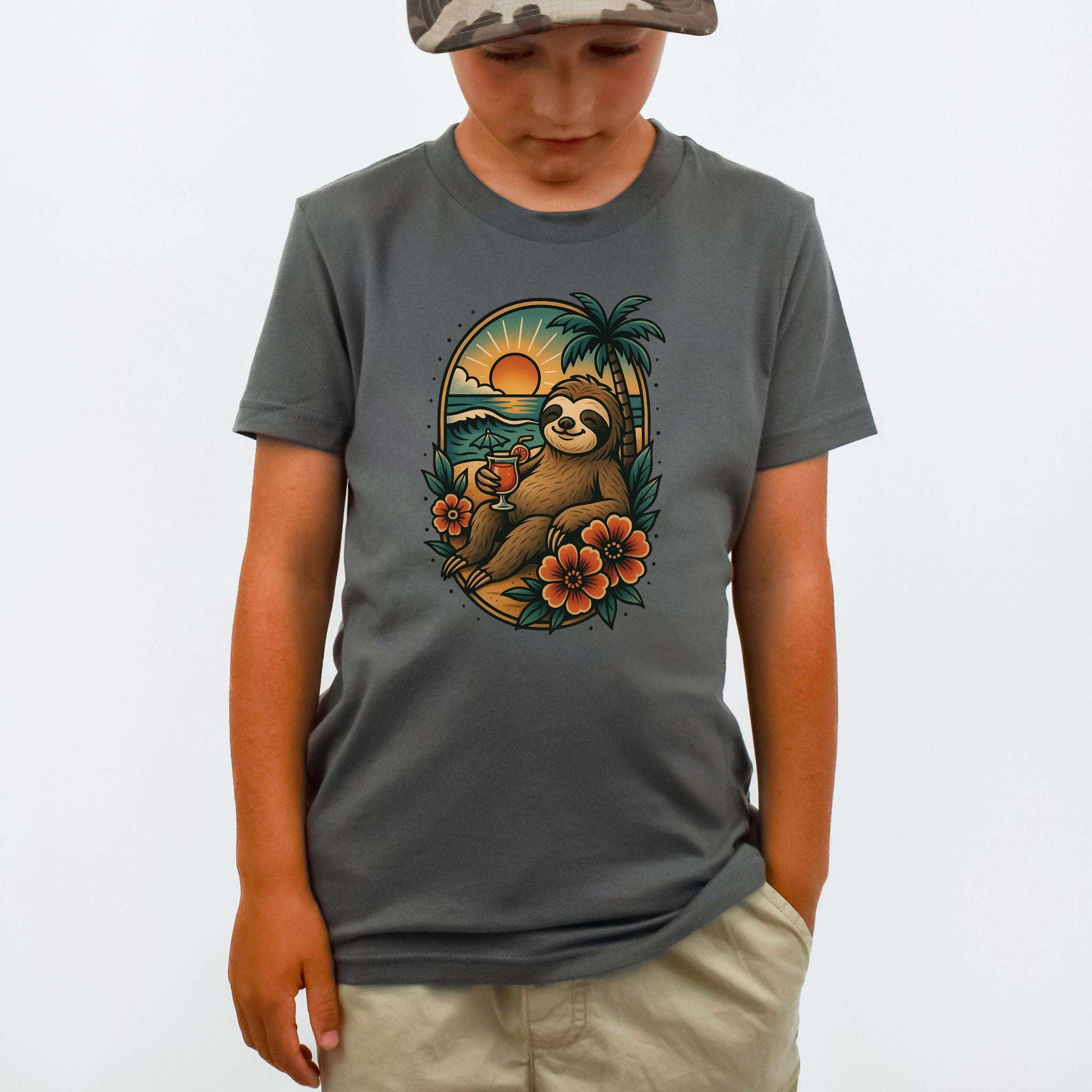 Sloth Beach Vibes – Tropical Chill Mode Youth Tee