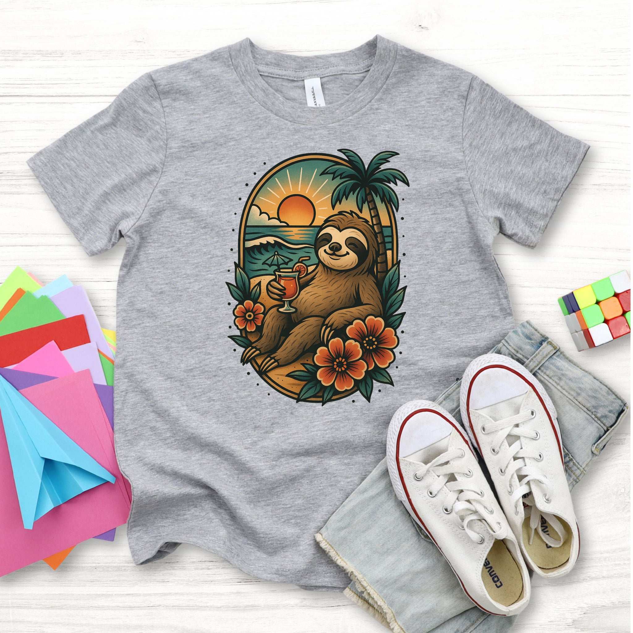Sloth Beach Vibes – Tropical Chill Mode Youth Tee
