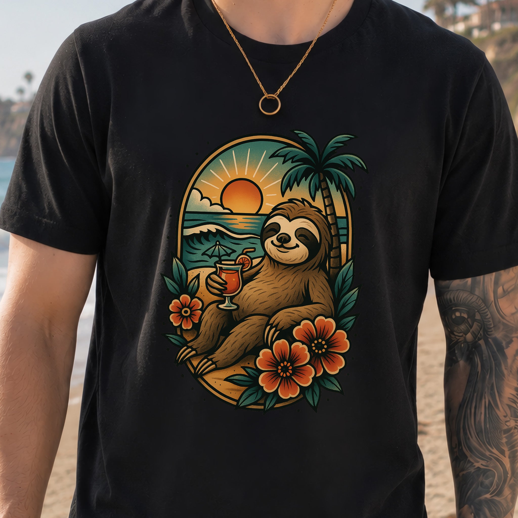 Sloth Beach Vibes Vacation T-Shirt