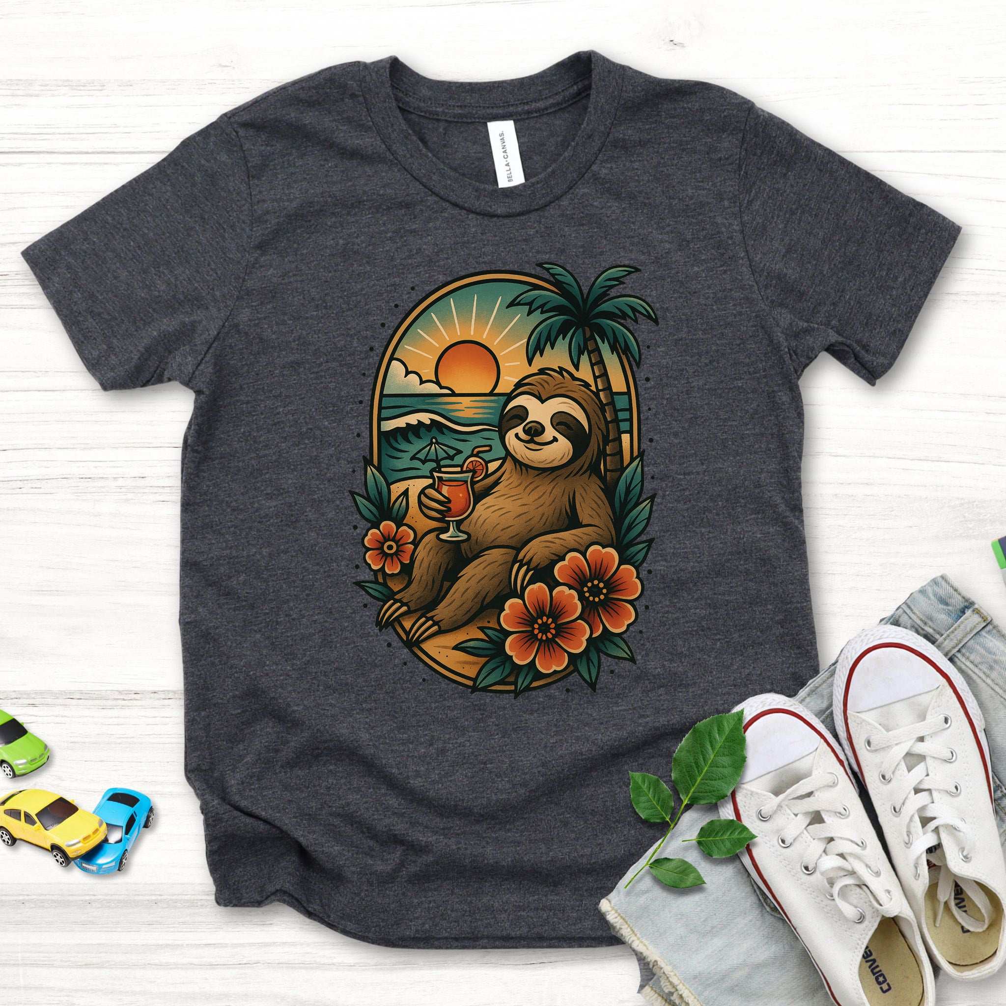 Sloth Beach Vibes – Tropical Chill Mode Youth Tee