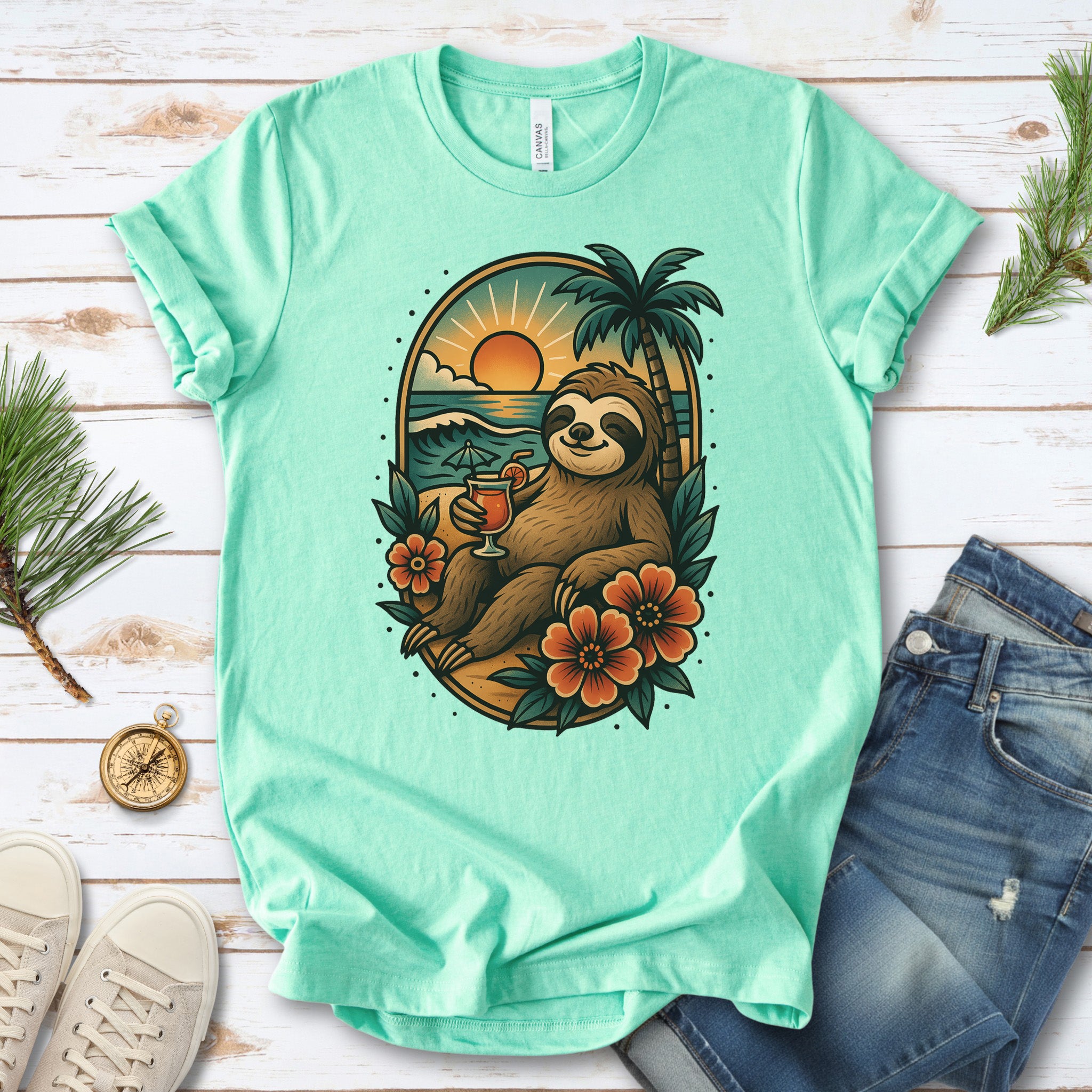Sloth Beach Vibes Vacation T-Shirt