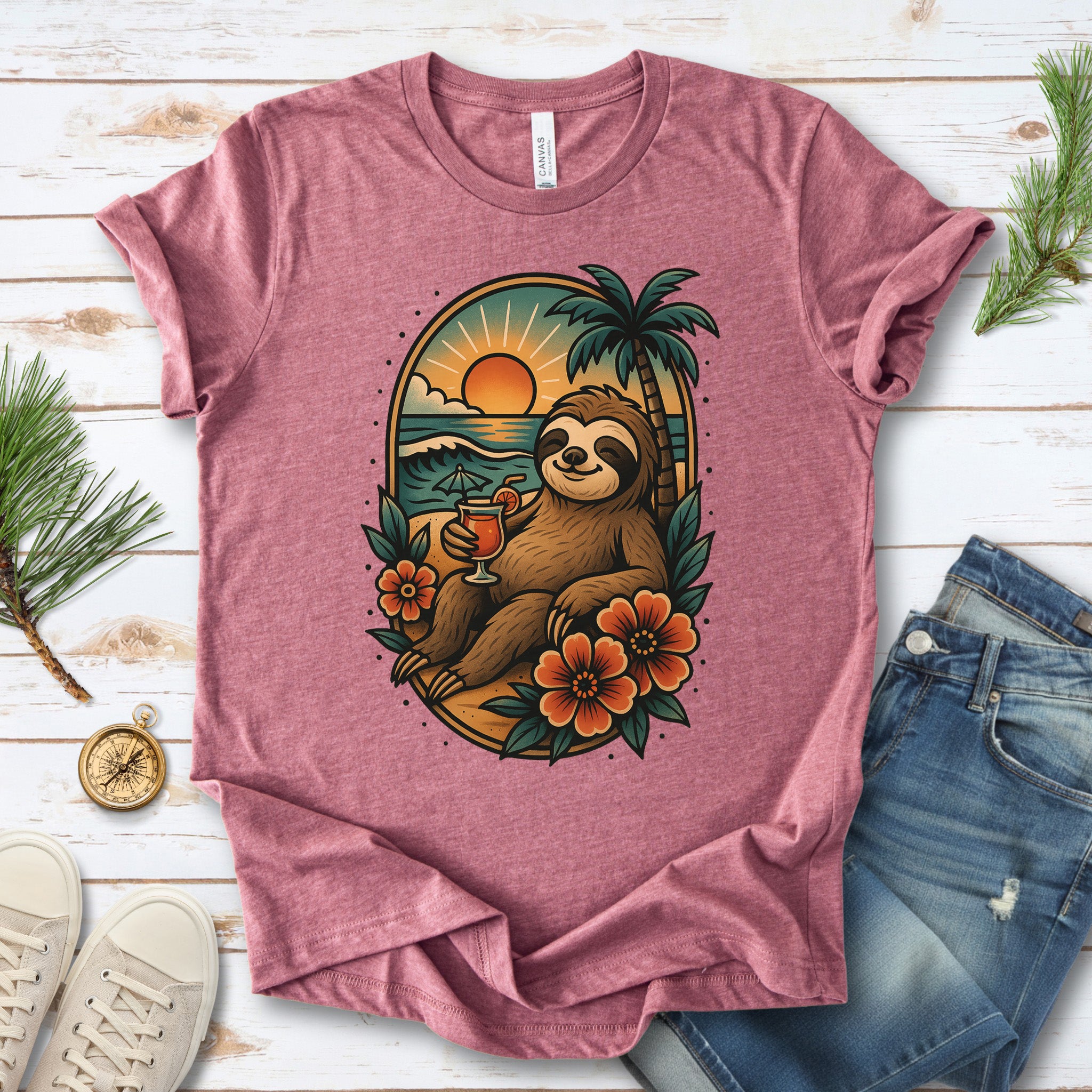 Sloth Beach Vibes Vacation T-Shirt