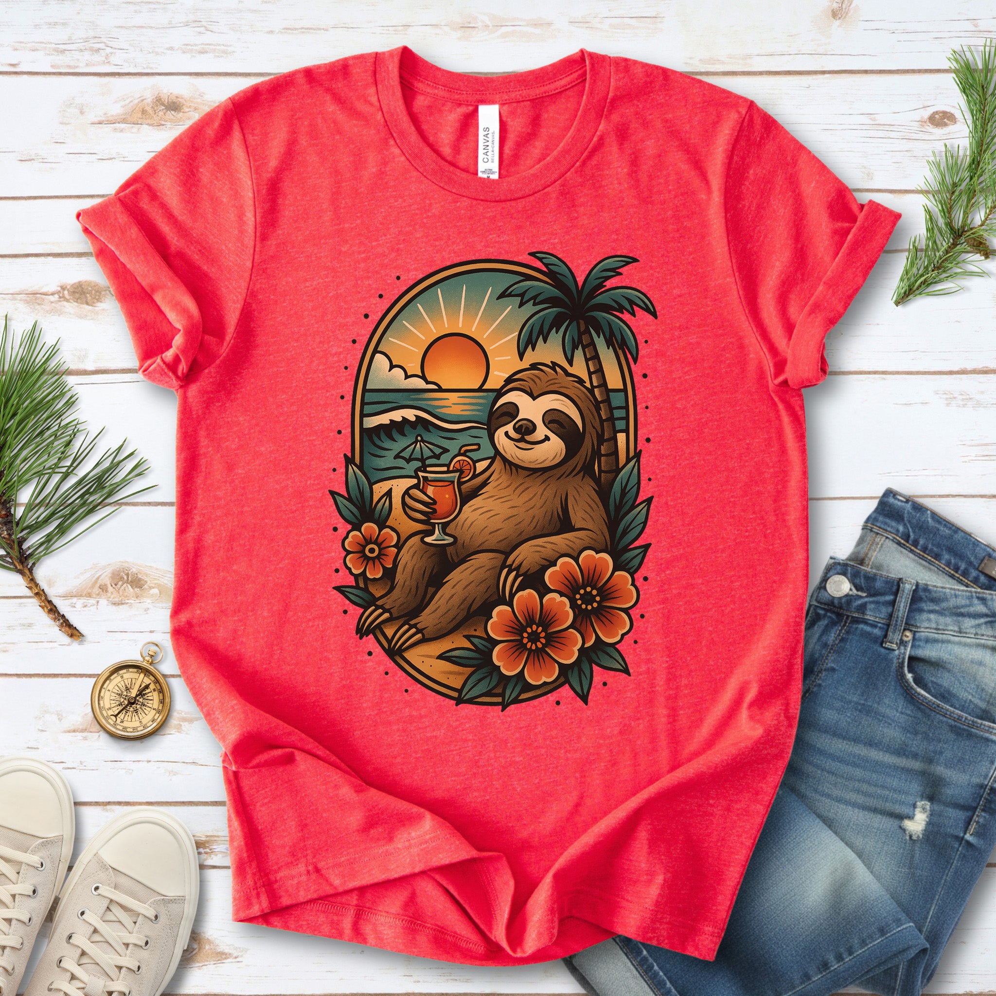 Sloth Beach Vibes Vacation T-Shirt