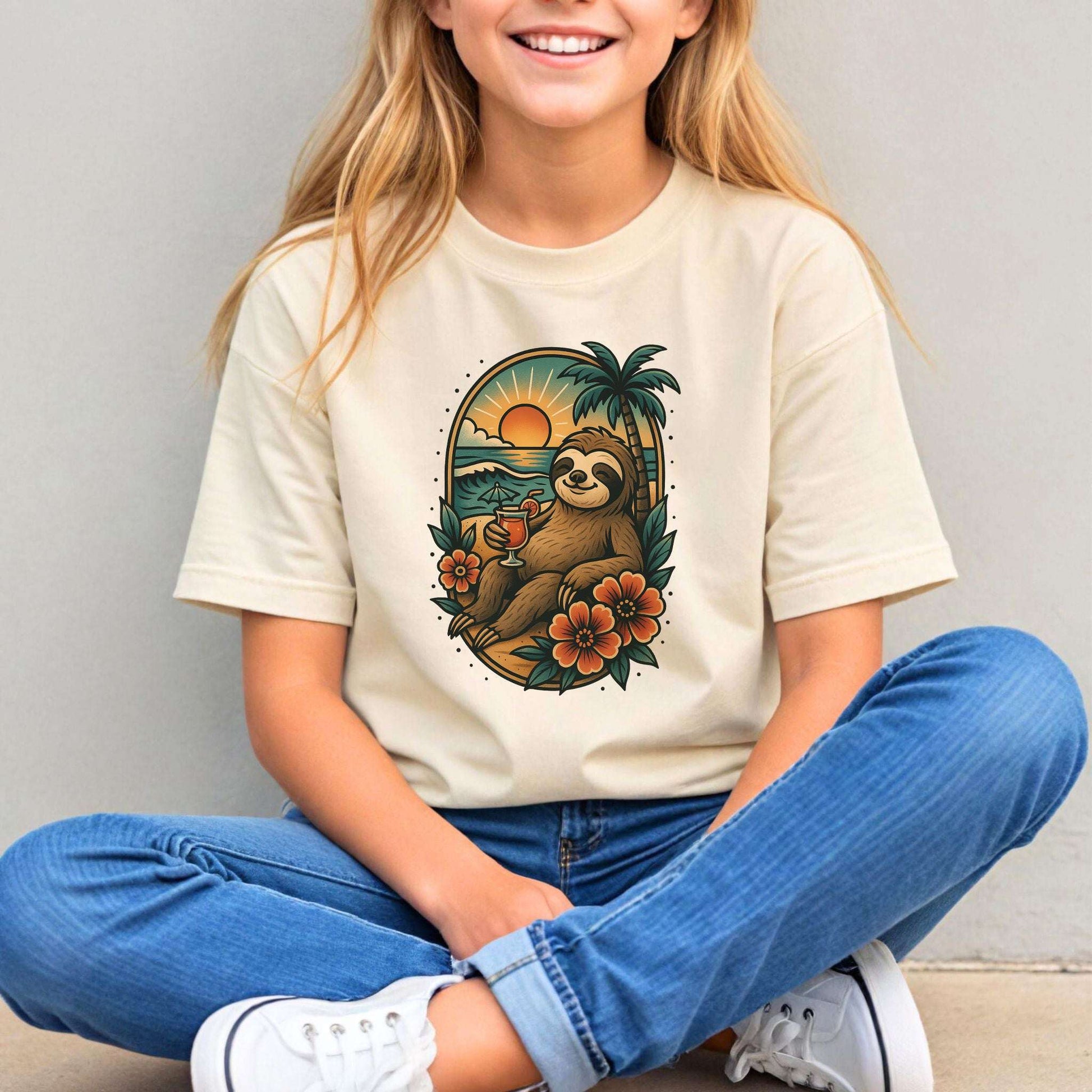 Sloth Beach Vibes – Tropical Chill Mode Youth Tee