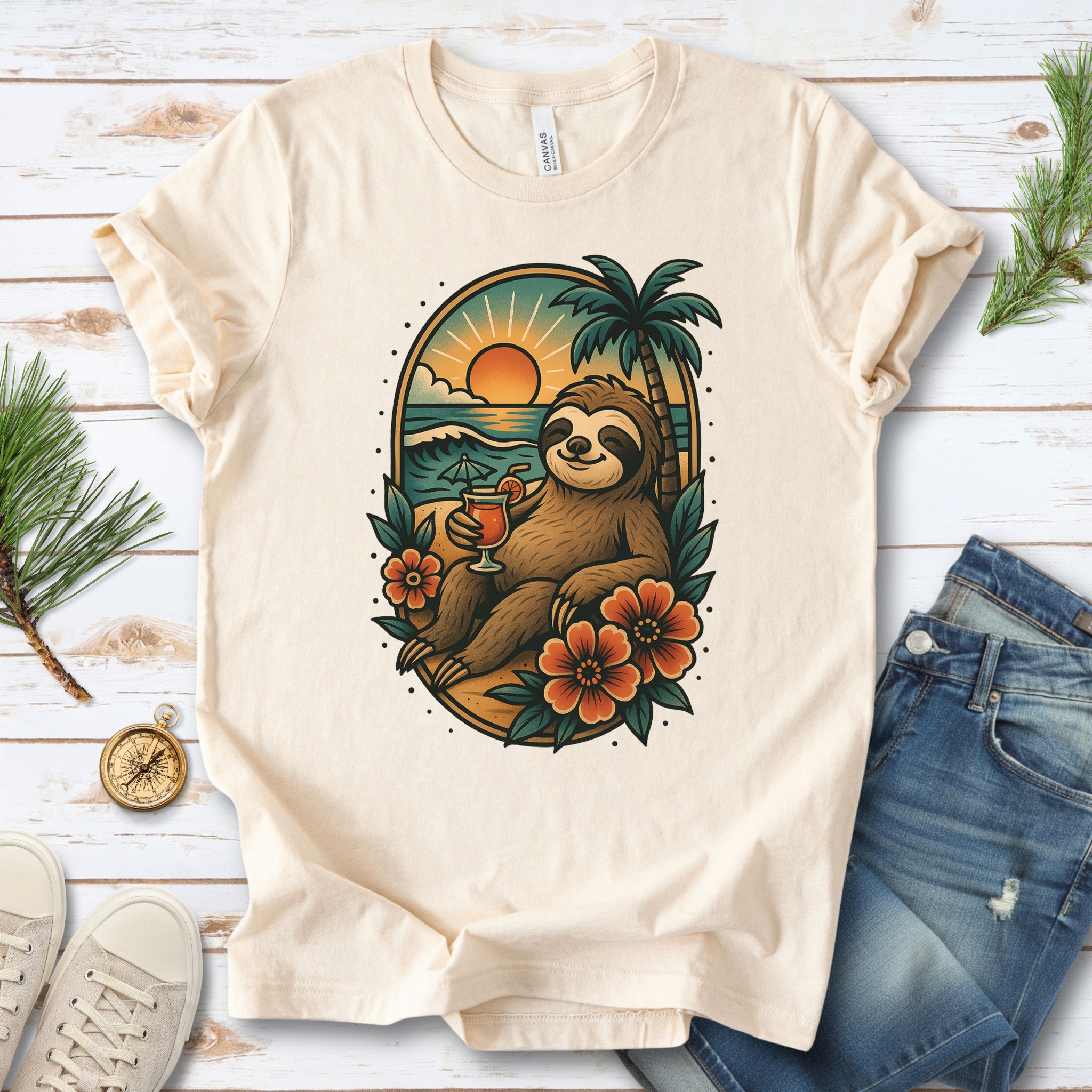 Sloth Beach Vibes Vacation T-Shirt