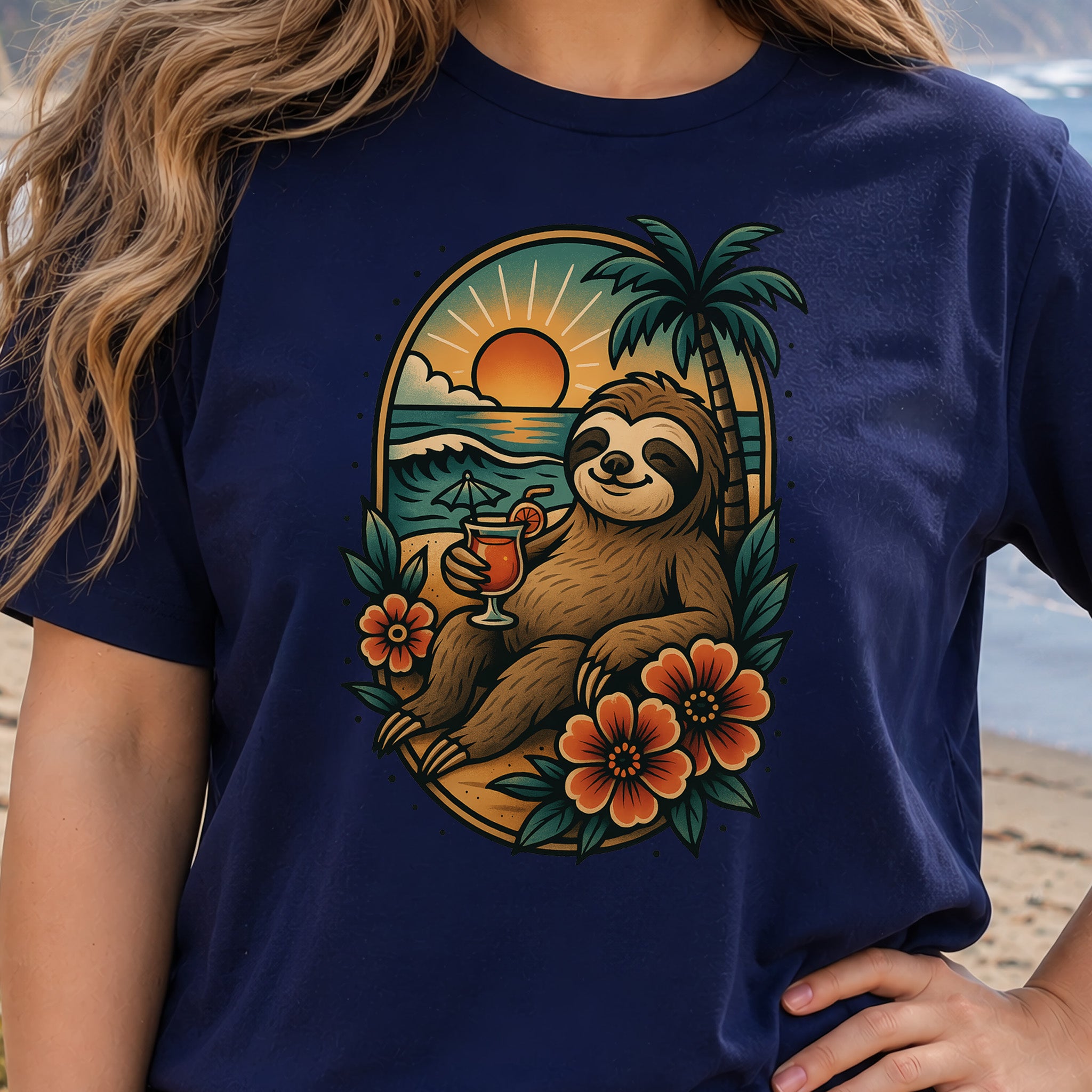 Sloth Beach Vibes Vacation T-Shirt