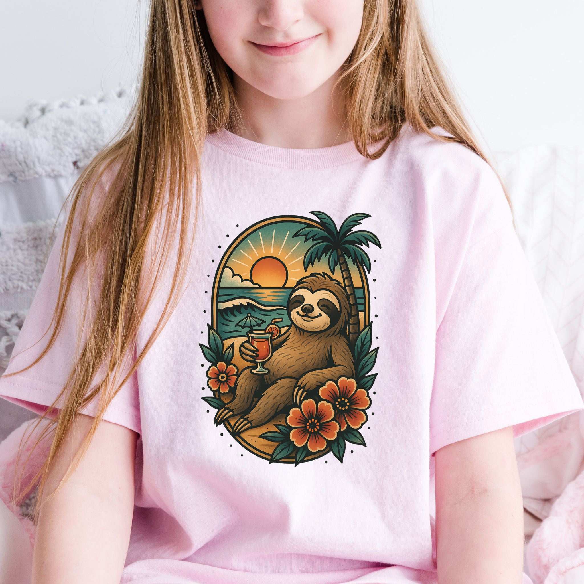 Sloth Beach Vibes – Tropical Chill Mode Youth Tee