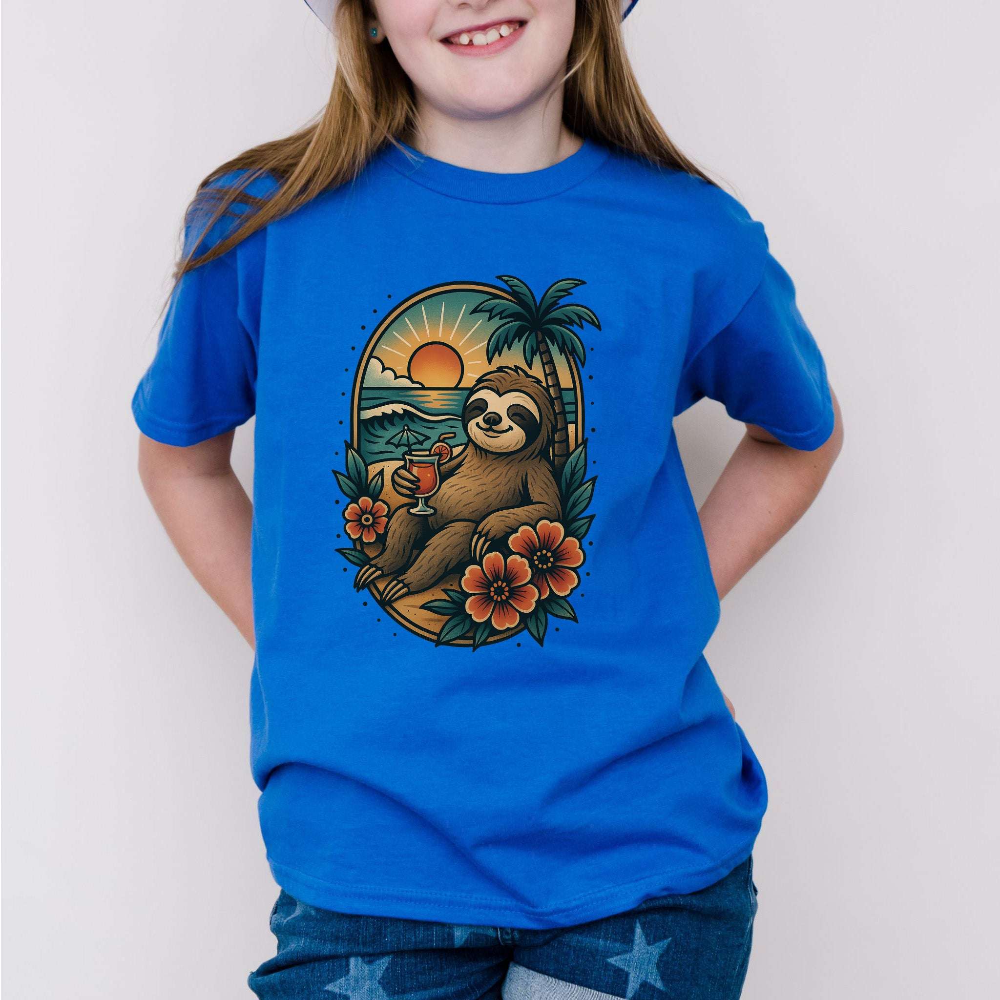 Sloth Beach Vibes – Tropical Chill Mode Youth Tee