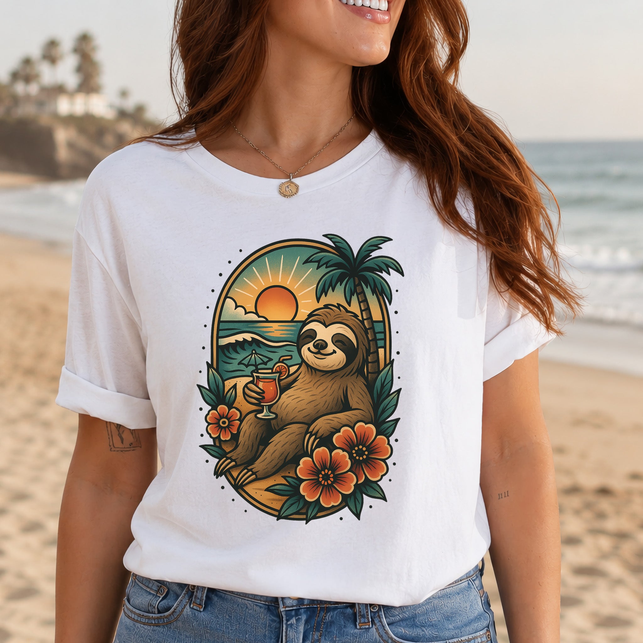 Sloth Beach Vibes Vacation T-Shirt
