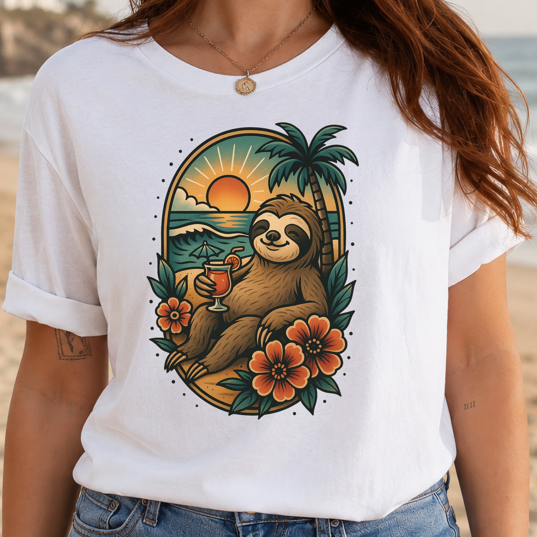 Sloth Beach Vibes Vacation T-Shirt