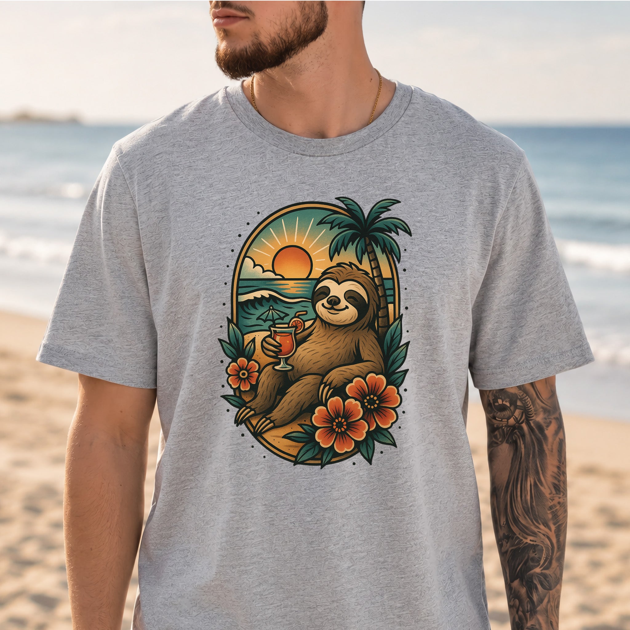 Sloth Beach Vibes Vacation T-Shirt
