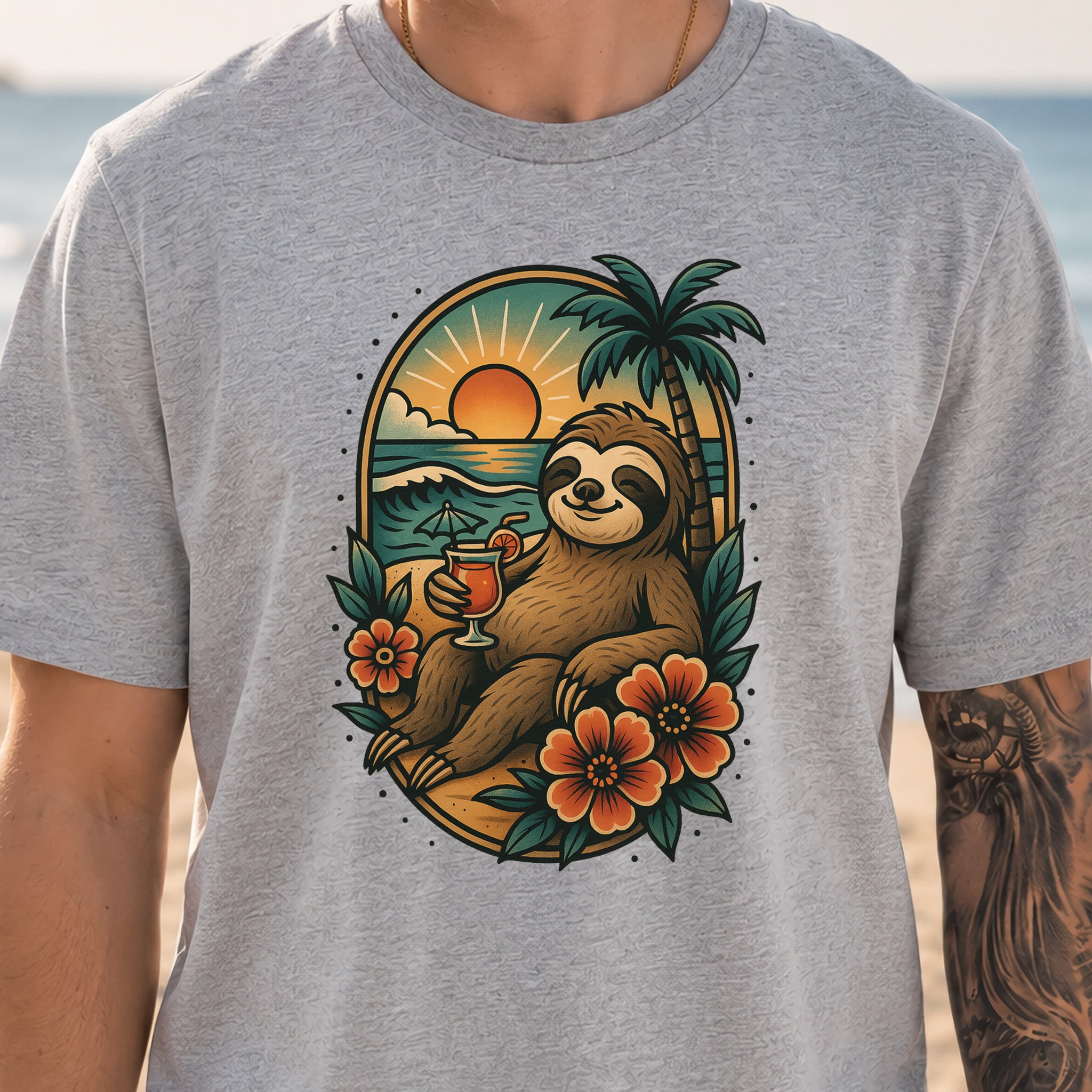Sloth Beach Vibes Vacation T-Shirt