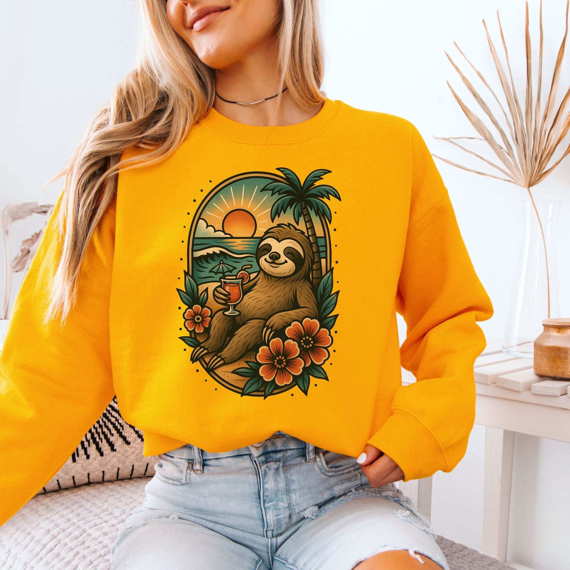 Sloth Beach Sweatshirt – Vacation Vibes for Chill Animal Lovers