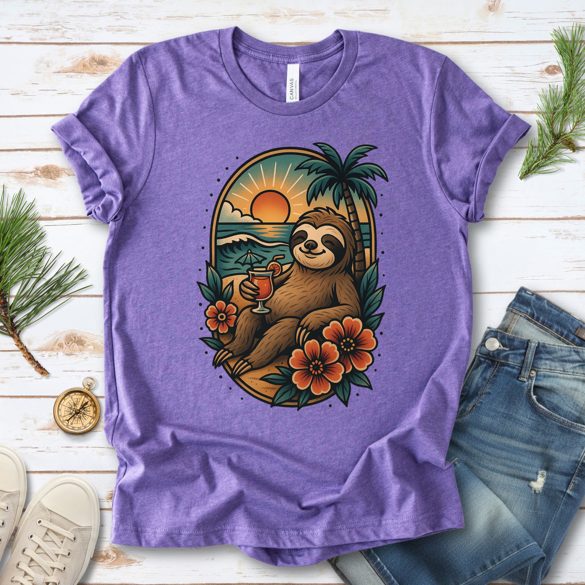Sloth Beach Vibes Vacation T-Shirt