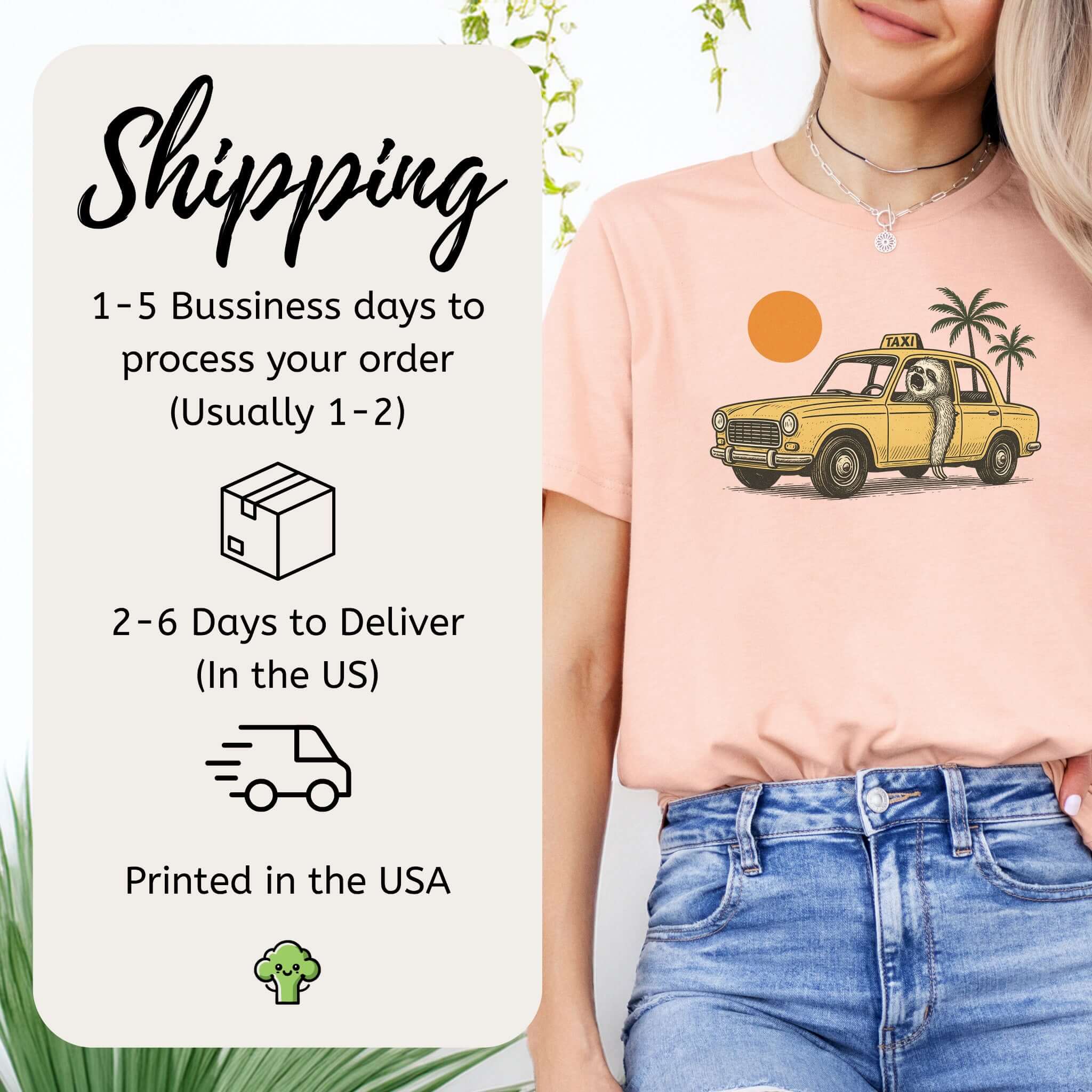 Sloth Taxi Driver T-Shirt – Funny Sloth Lover Shirt with Sunset & Palms