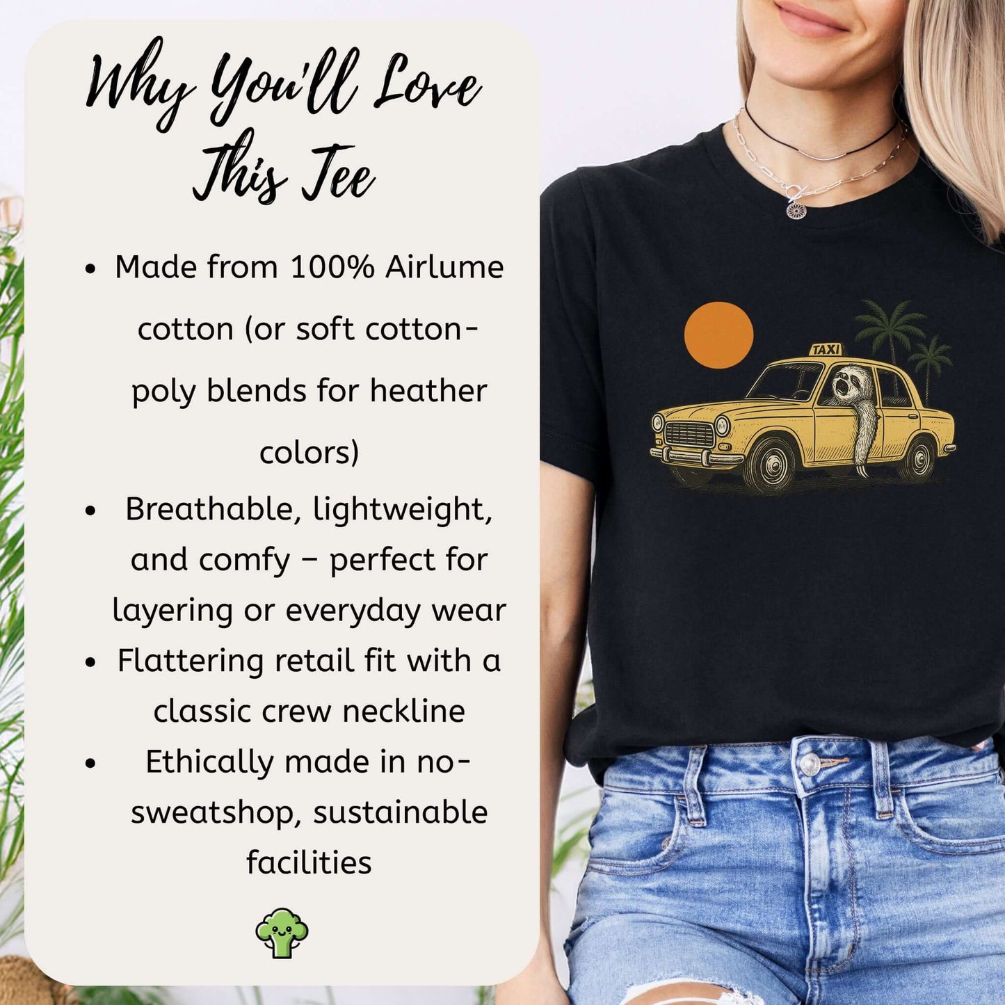 Sloth Taxi Driver T-Shirt – Funny Sloth Lover Shirt with Sunset & Palms