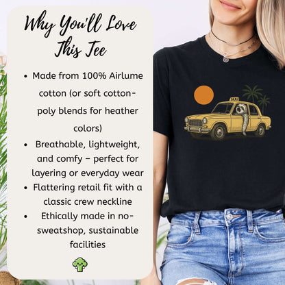 Sloth Taxi Driver T-Shirt – Funny Sloth Lover Shirt with Sunset & Palms