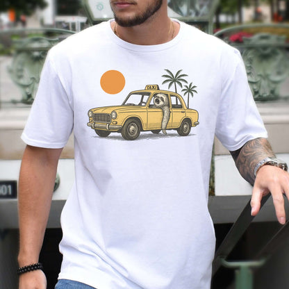 Sloth Taxi Driver T-Shirt – Funny Sloth Lover Shirt with Sunset & Palms