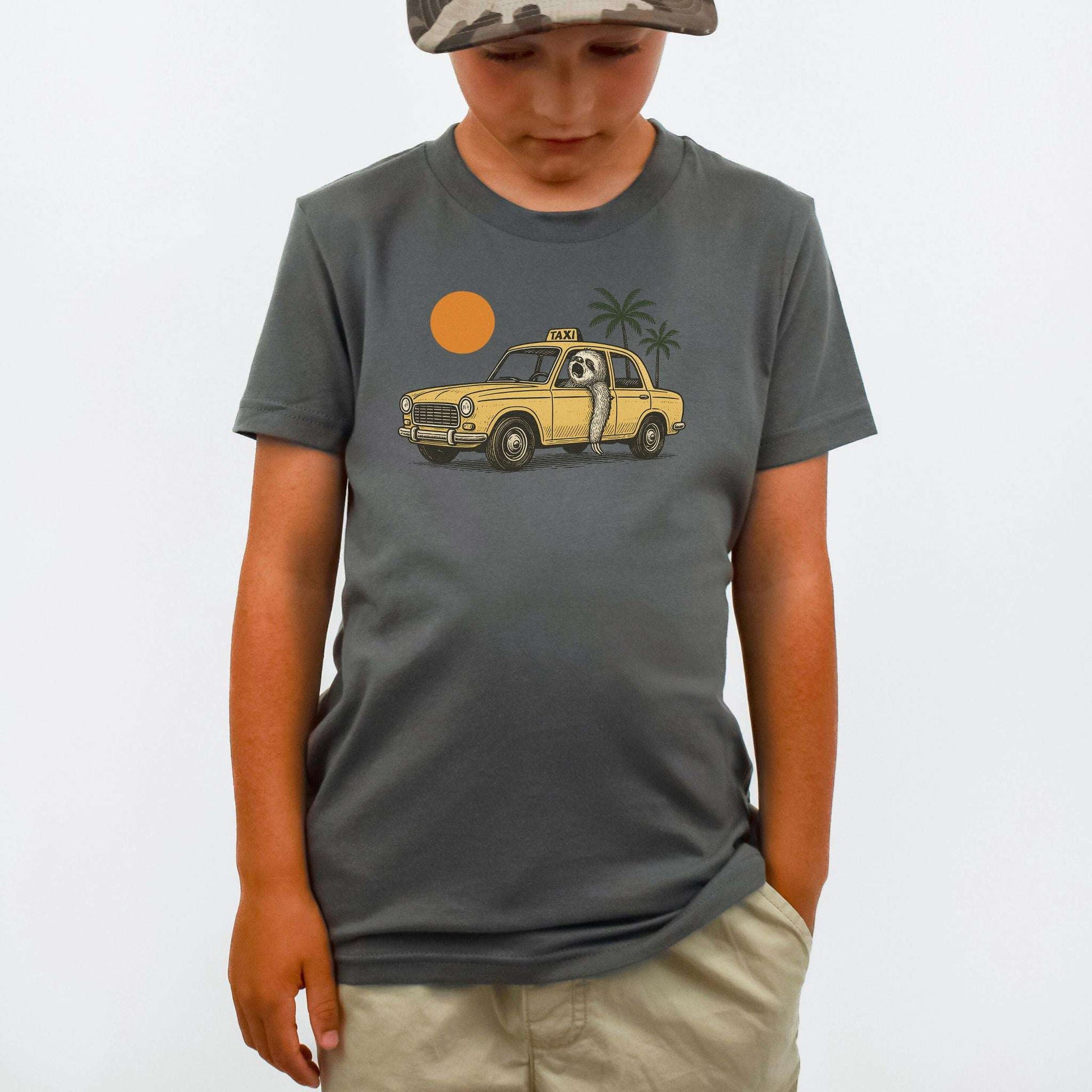 Sloth Taxi Driver – Tropical Sunset Cruiser Youth Tee