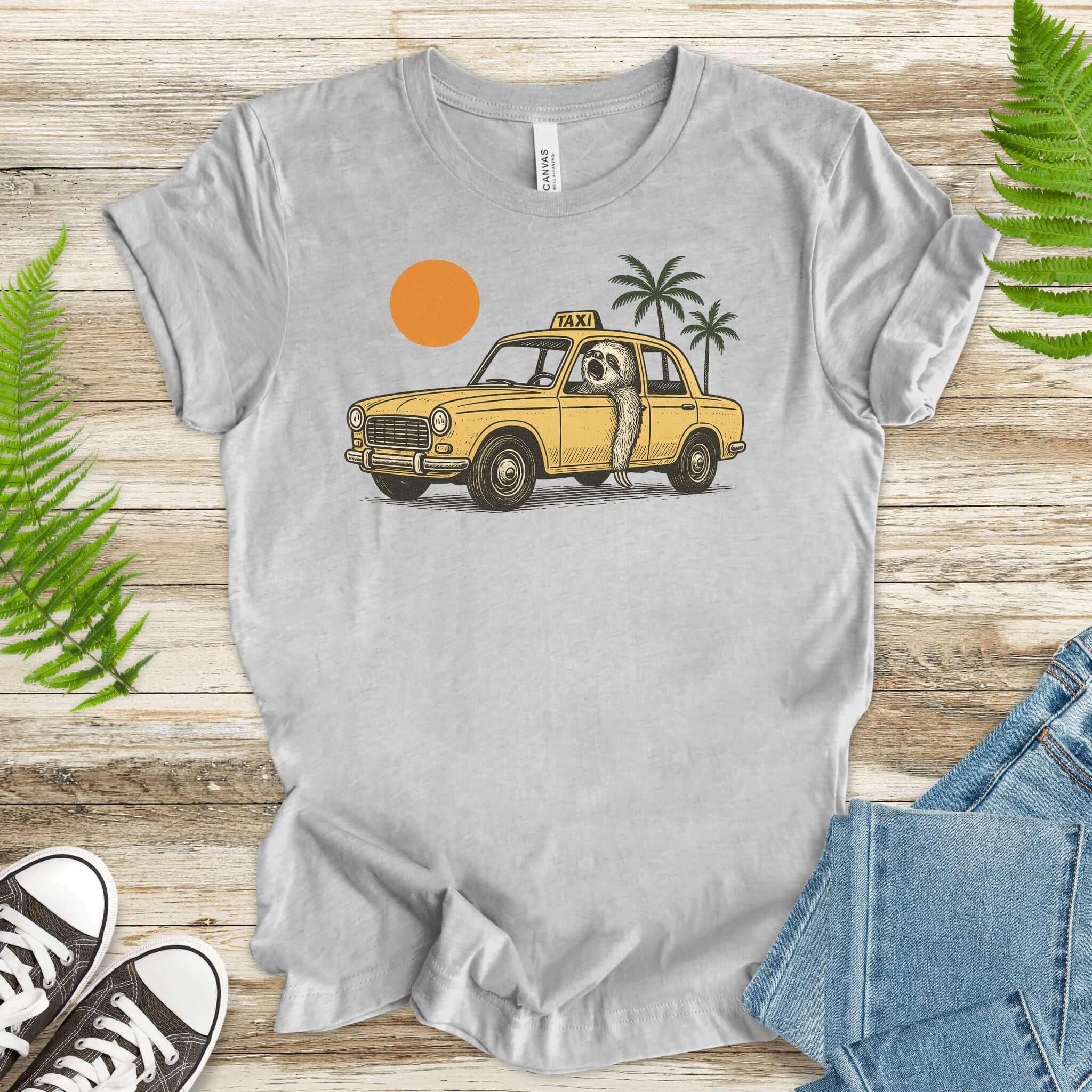 Sloth Taxi Driver T-Shirt – Funny Sloth Lover Shirt with Sunset & Palms