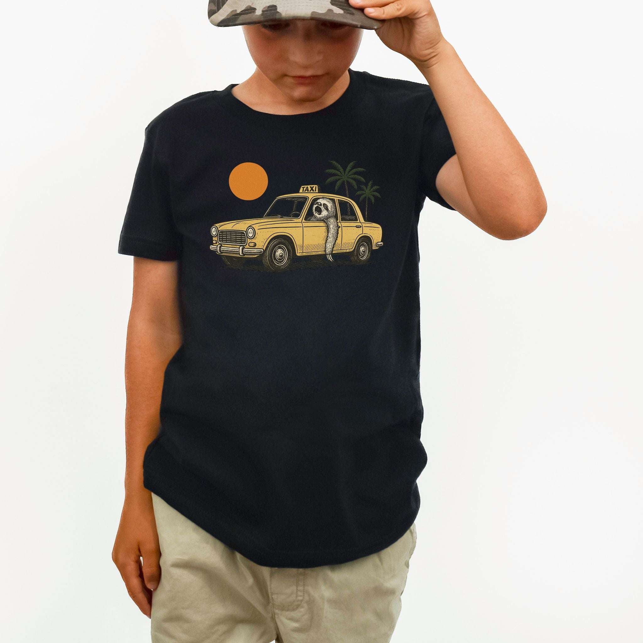 Sloth Taxi Driver – Tropical Sunset Cruiser Youth Tee