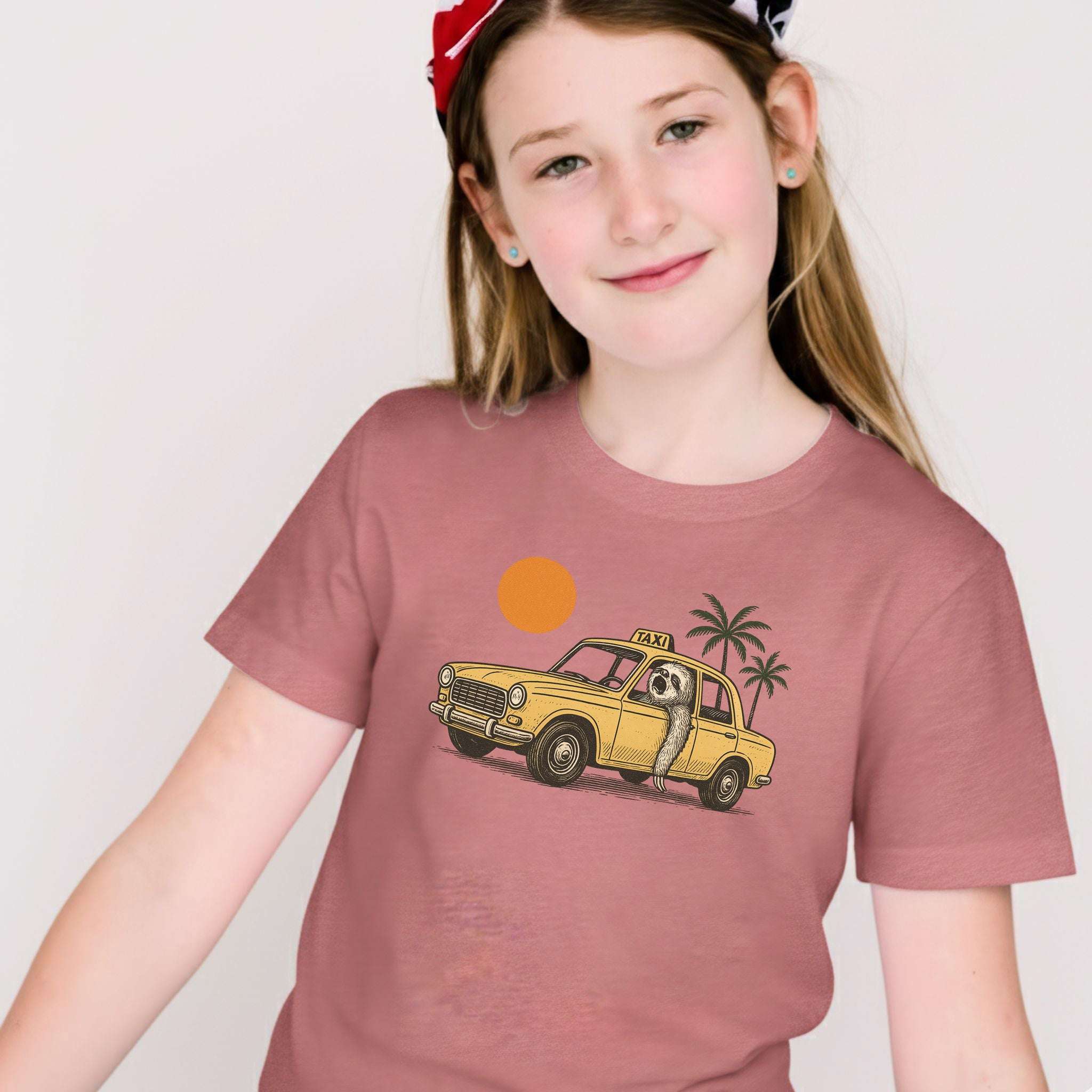 Sloth Taxi Driver – Tropical Sunset Cruiser Youth Tee