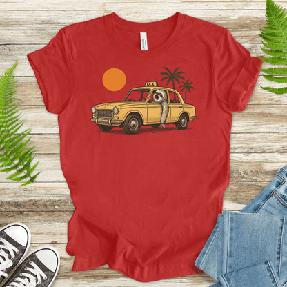 Sloth Taxi Driver T-Shirt – Funny Sloth Lover Shirt with Sunset & Palms