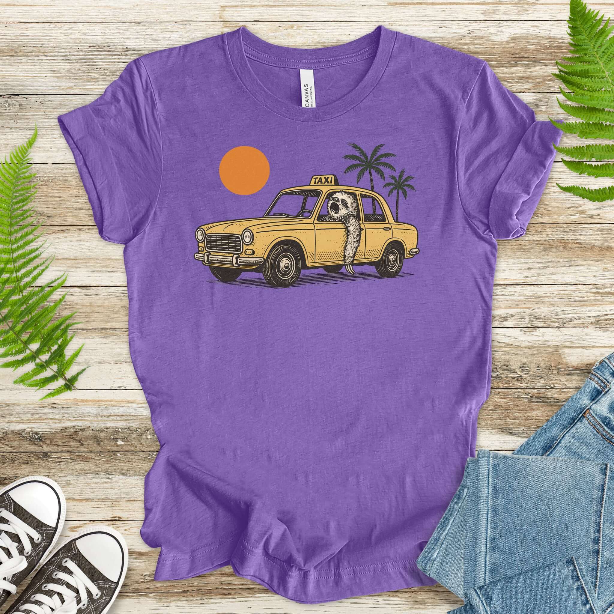 Sloth Taxi Driver T-Shirt – Funny Sloth Lover Shirt with Sunset & Palms