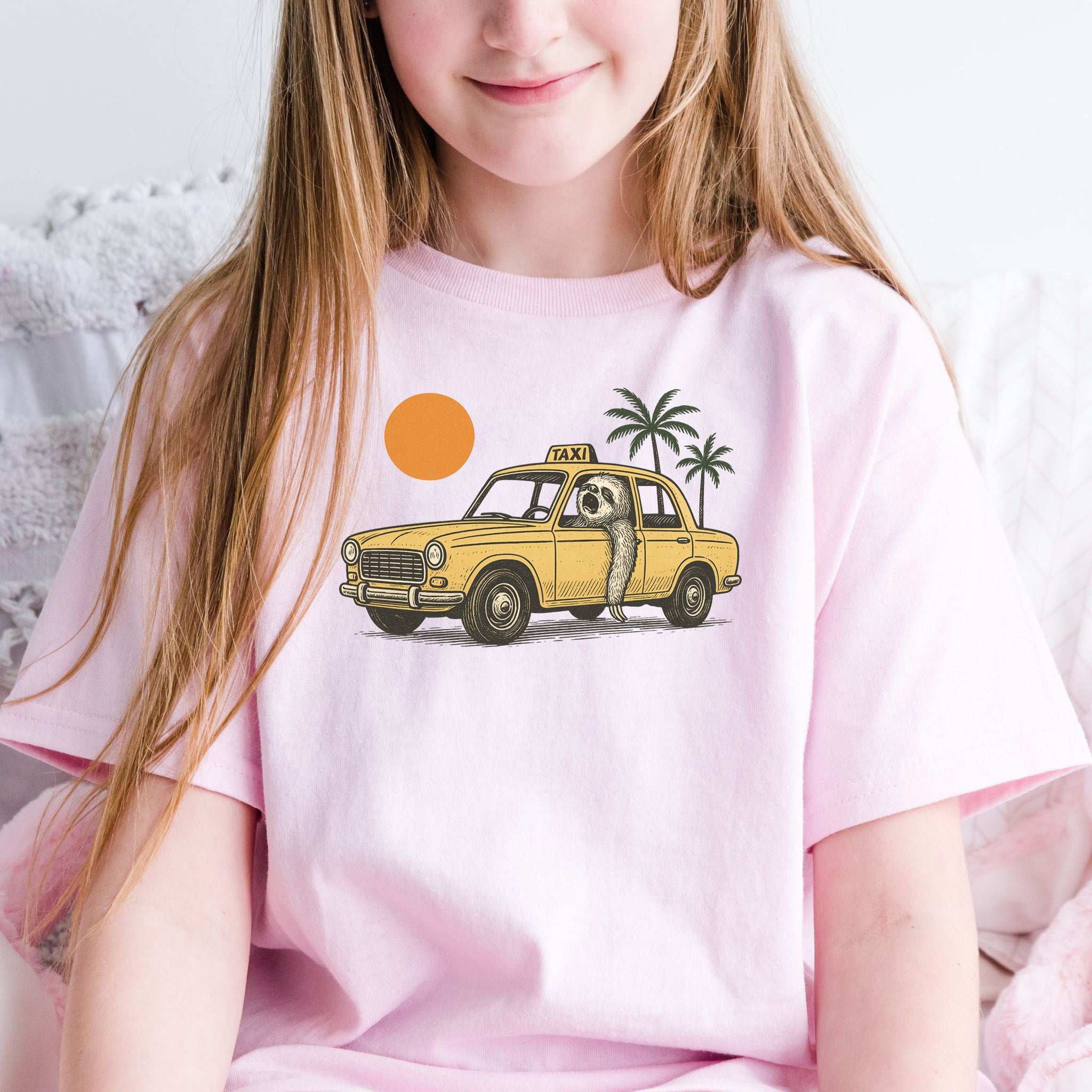 Sloth Taxi Driver – Tropical Sunset Cruiser Youth Tee