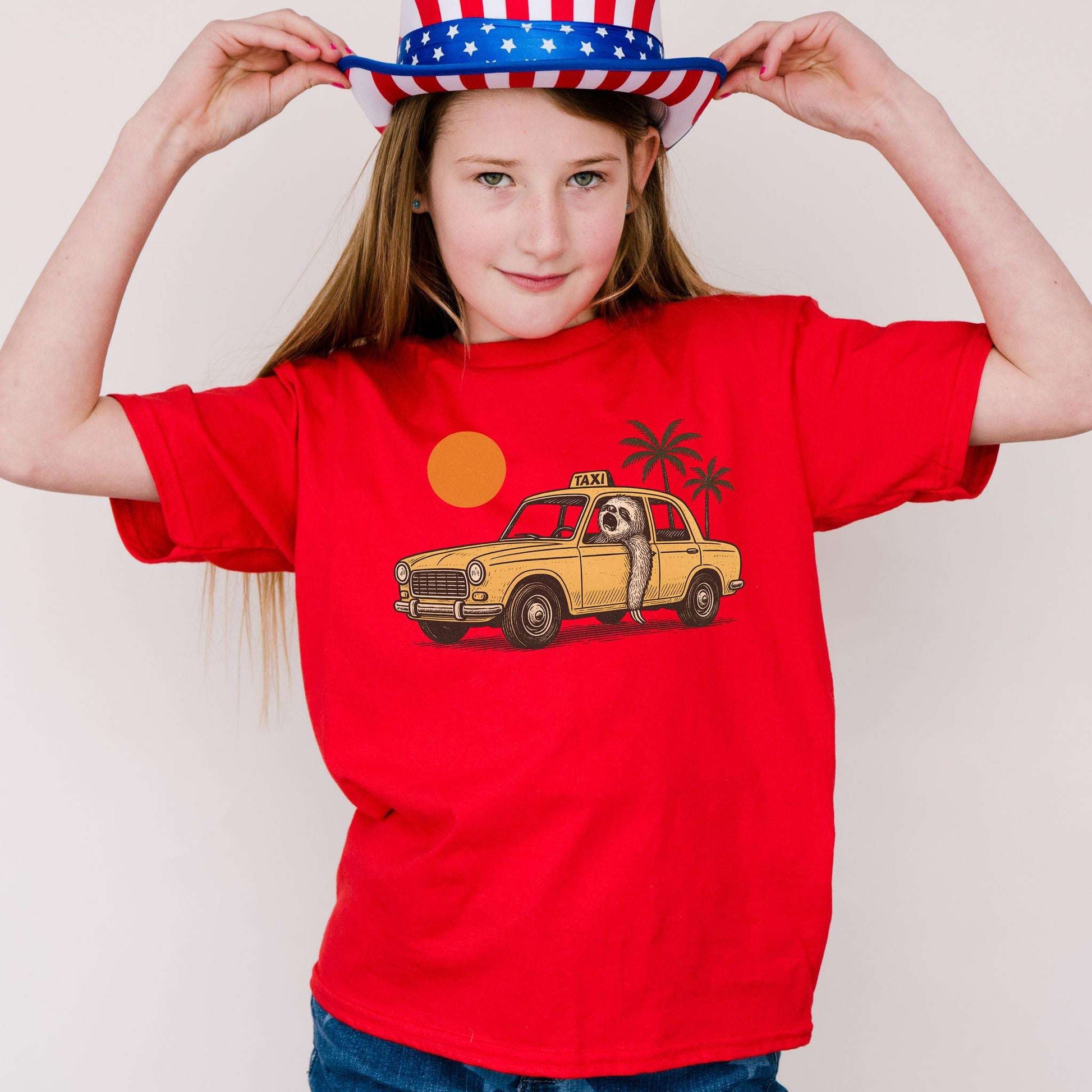 Sloth Taxi Driver – Tropical Sunset Cruiser Youth Tee