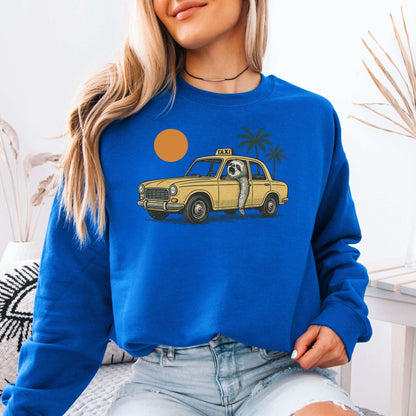Sloth Taxi Driver Sweatshirt – Funny Tropical Ride with Sunset & Palms