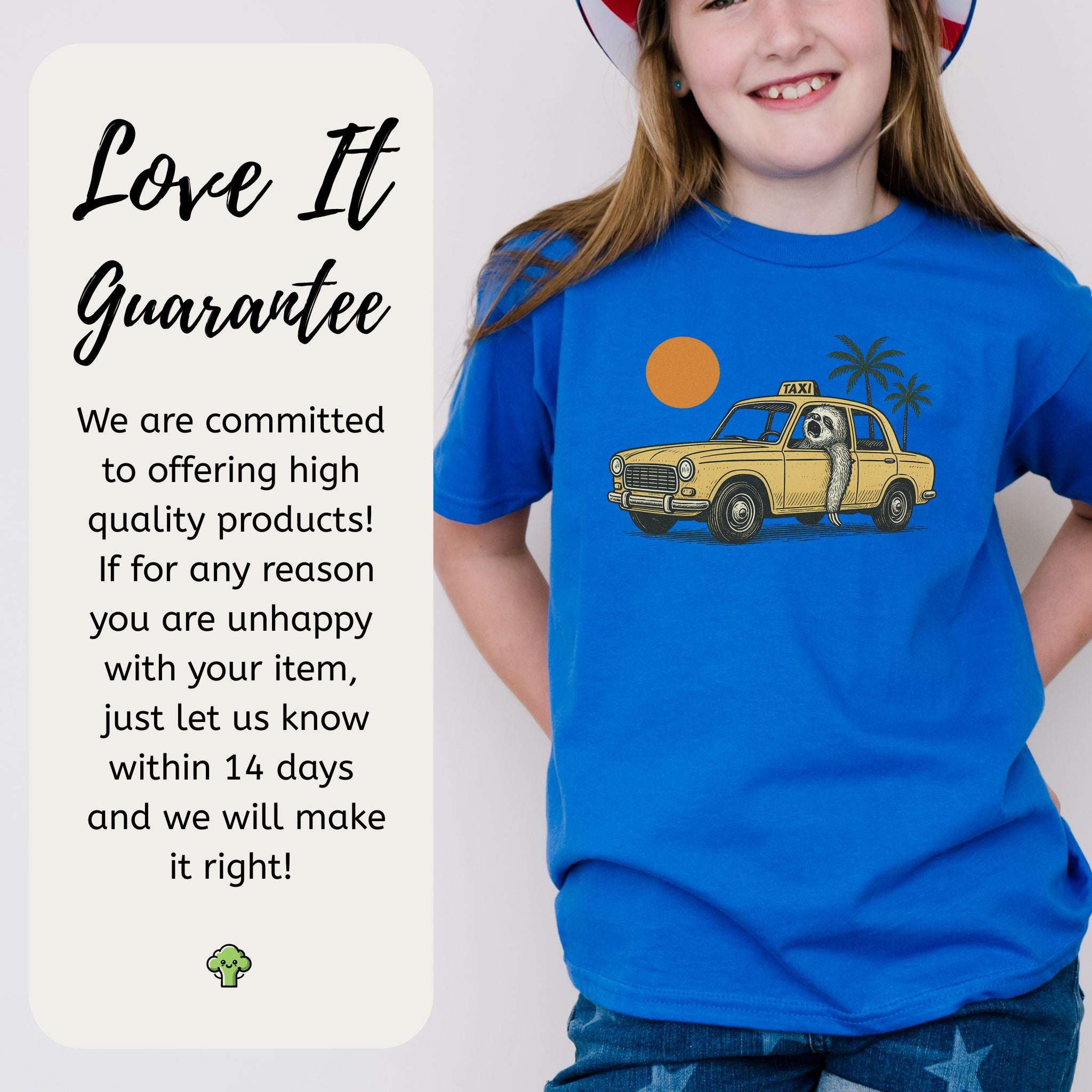 Sloth Taxi Driver – Tropical Sunset Cruiser Youth Tee