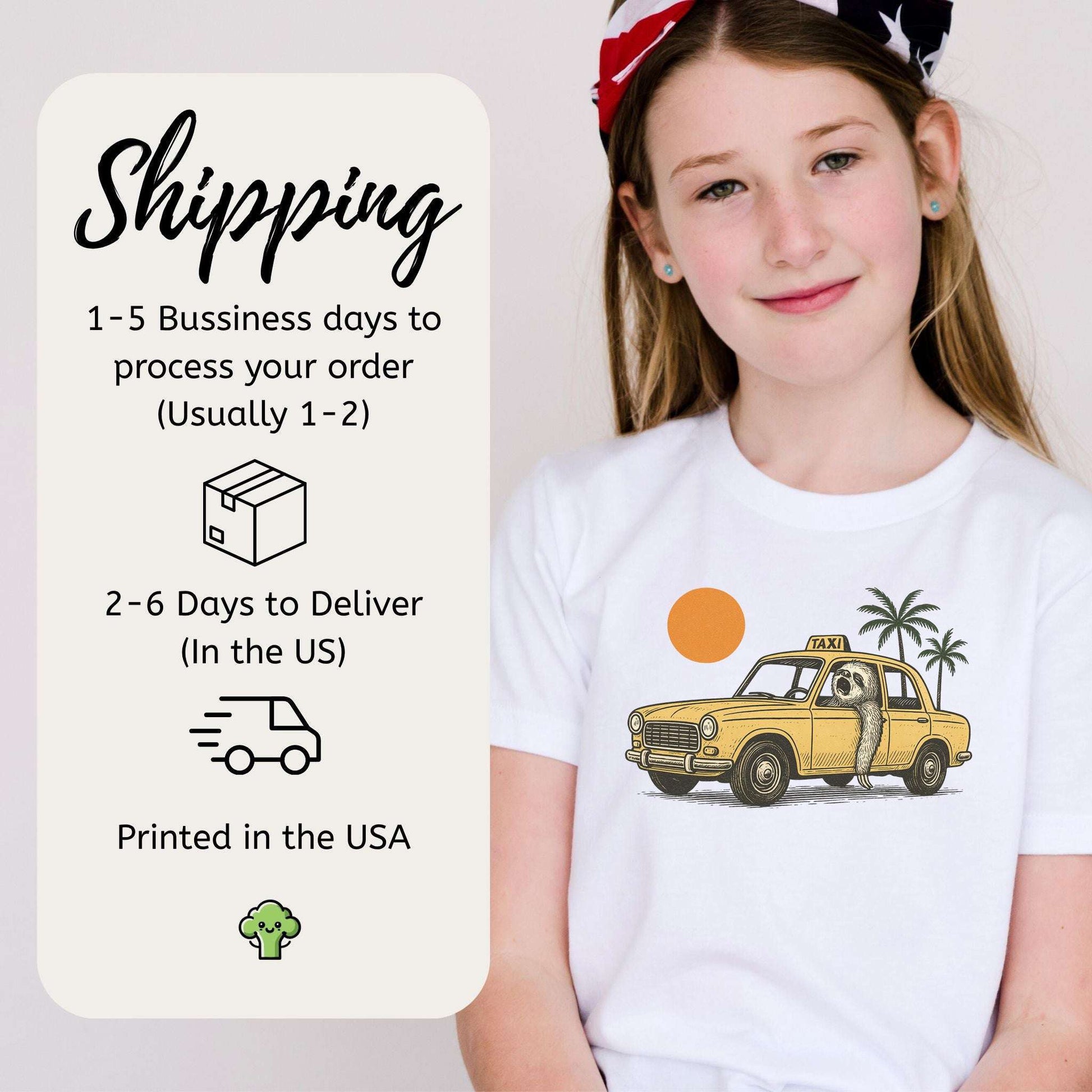 Sloth Taxi Driver – Tropical Sunset Cruiser Youth Tee