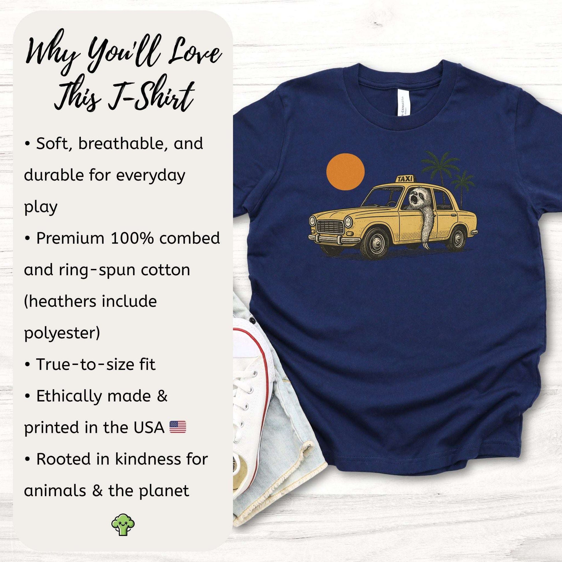 Sloth Taxi Driver – Tropical Sunset Cruiser Youth Tee