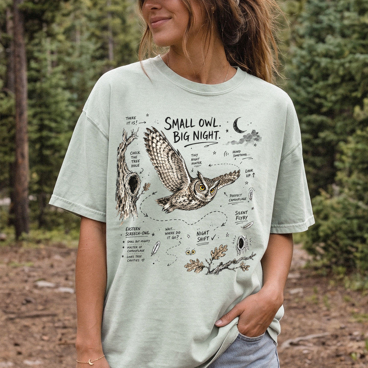 Small Owl Big Night Comfort Colors Shirt – Eastern Screech Owl Tee