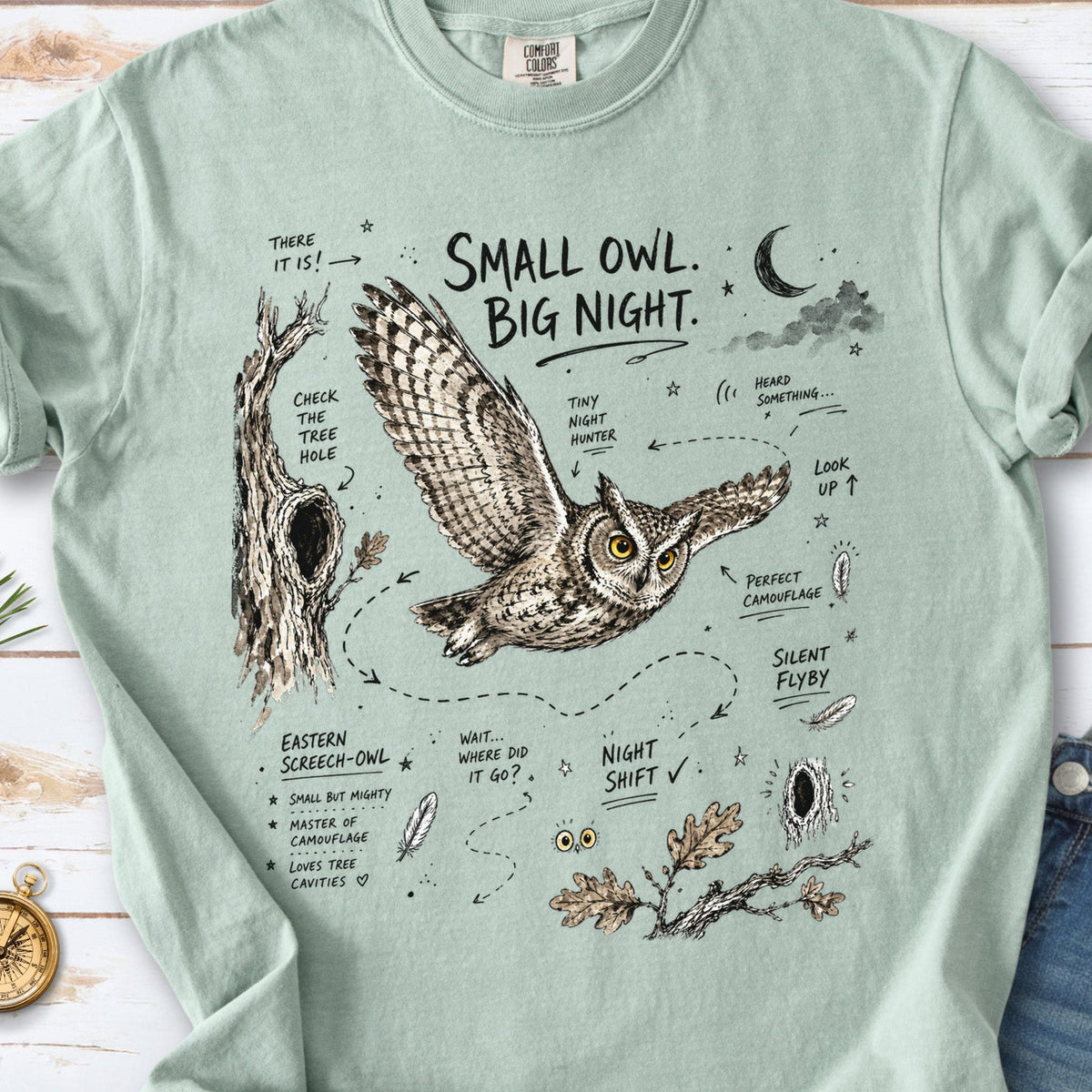 Small Owl Big Night Comfort Colors Shirt – Eastern Screech Owl Tee