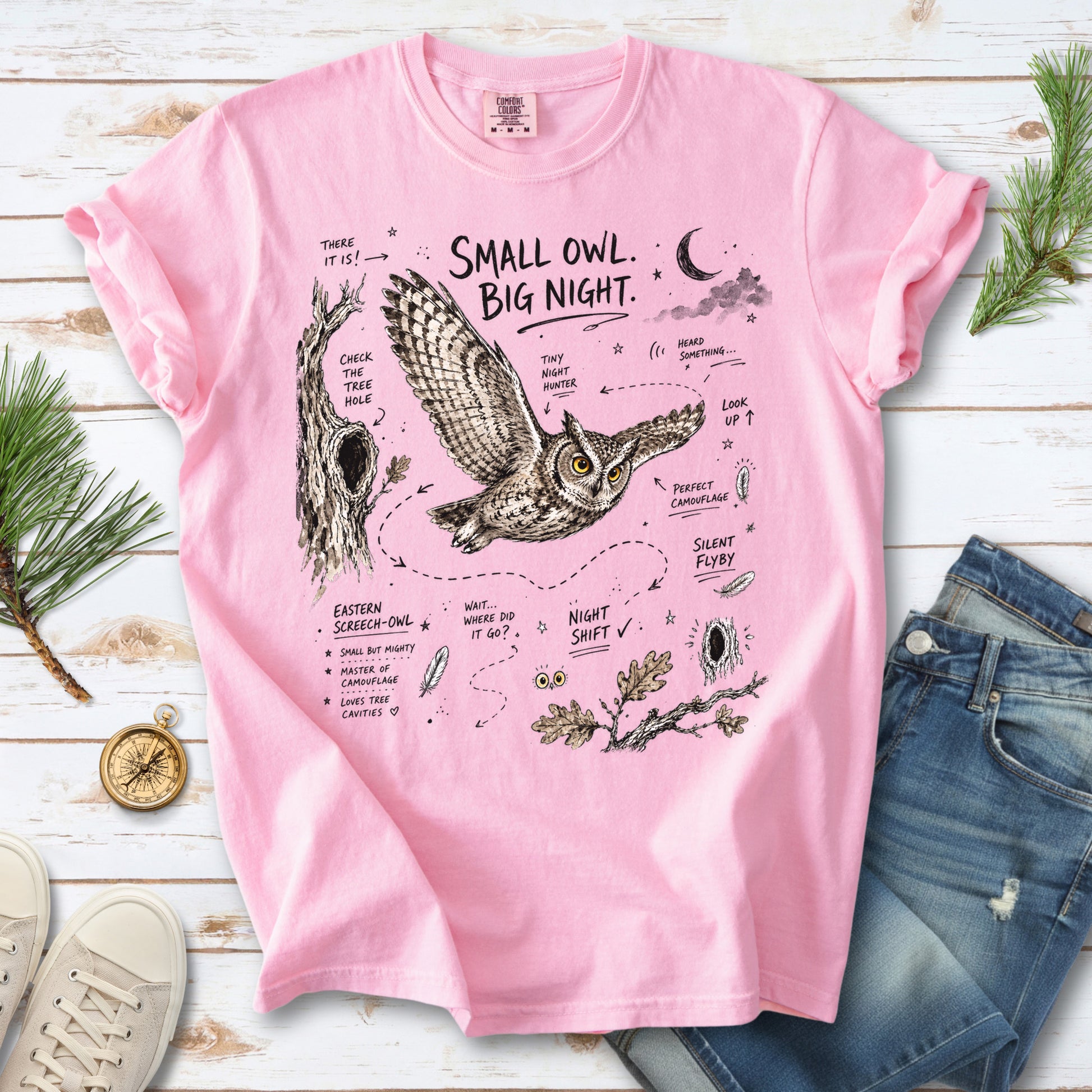 Small Owl Big Night Comfort Colors Shirt – Eastern Screech Owl Tee