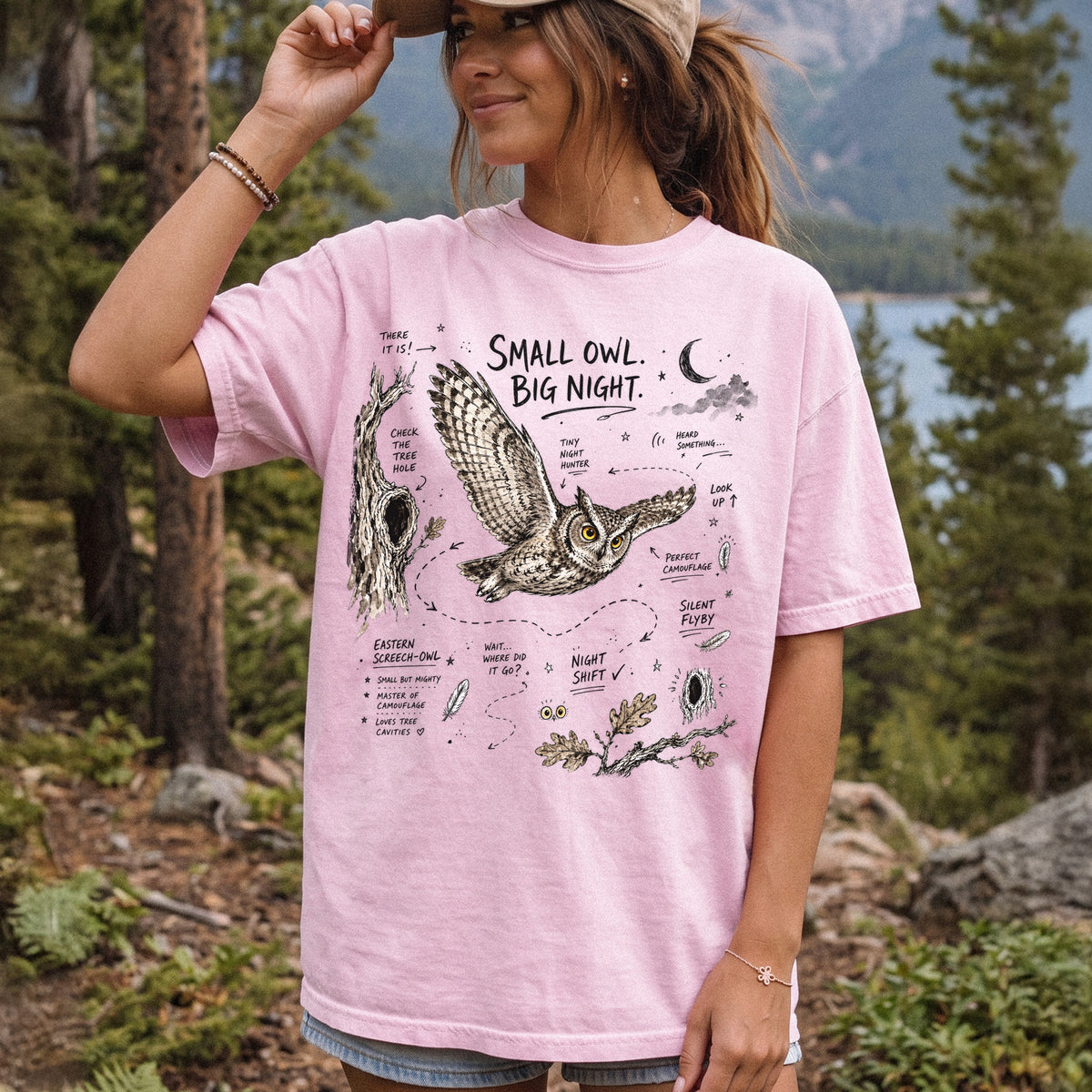 Small Owl Big Night Comfort Colors Shirt – Eastern Screech Owl Tee